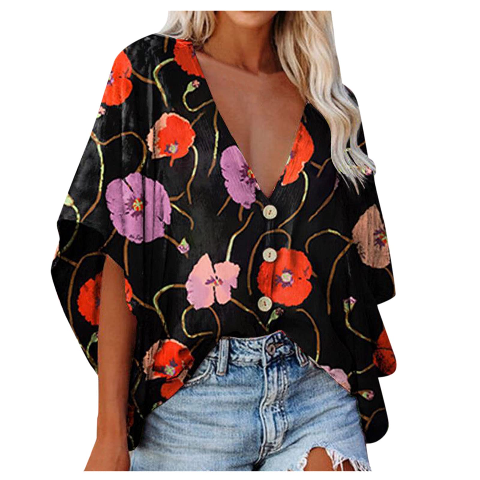 Women's Short Sleeve T-Shirts & Long Sleeve Henley Shirts - V Neck Ribbed Button Down Knit Sweater Fitted Tops for Casual Wear, Layering and Everyday Outfits