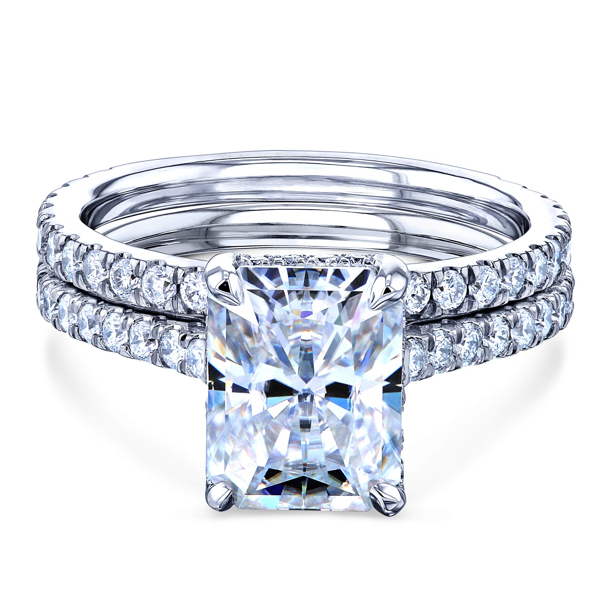 2.7ct Radiant Cut Moissanite Drop Halo Engagement Ring & Wedding Band Set - Elegant Bridal Jewelry for Proposals, Anniversaries & Special Occasions