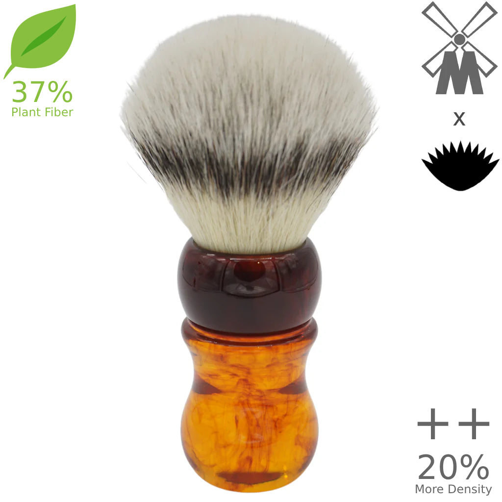 25mm Mühle STF XLarge Dense++ 37% Plant Fiber Shaving Brush with AP Shave Co. Amber Smoke Handle - Premium Wet Shaving Tool for Men's Grooming & Beard Care