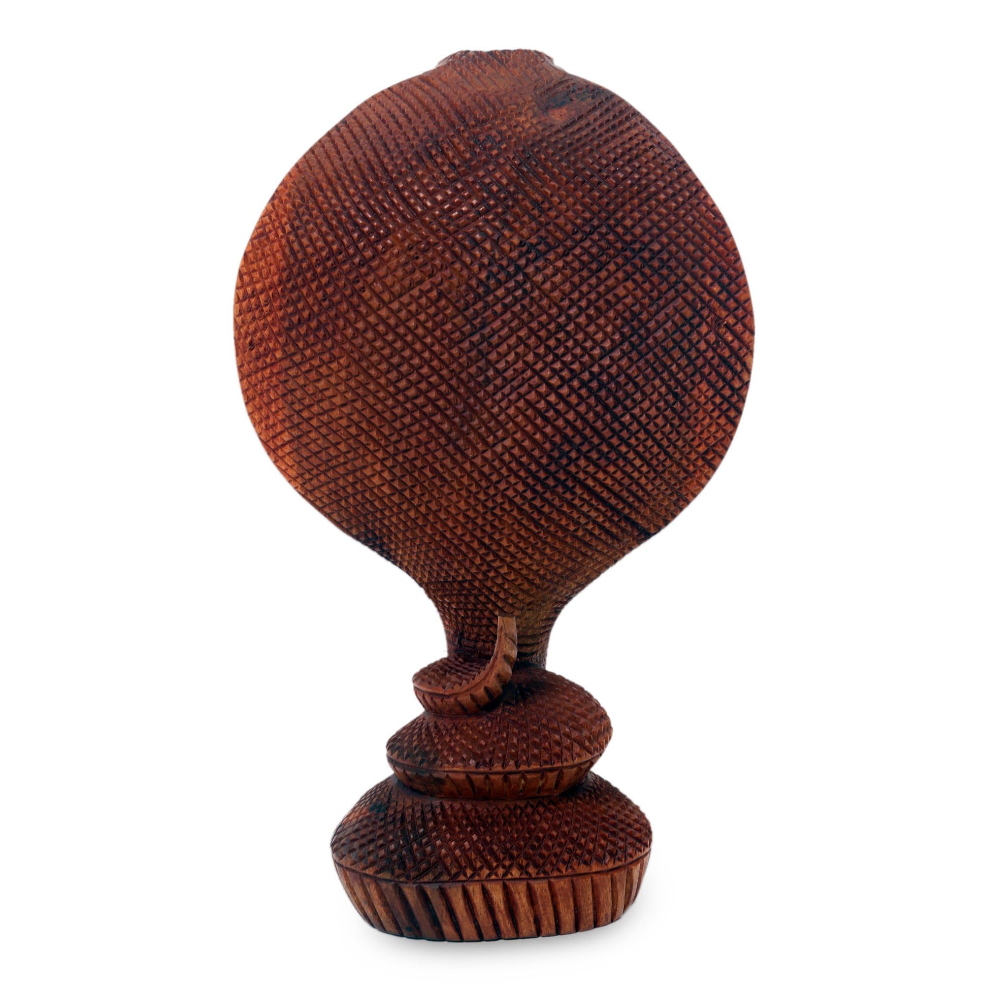Hand Carved Natural Wood Snake Sculpture - 9.75