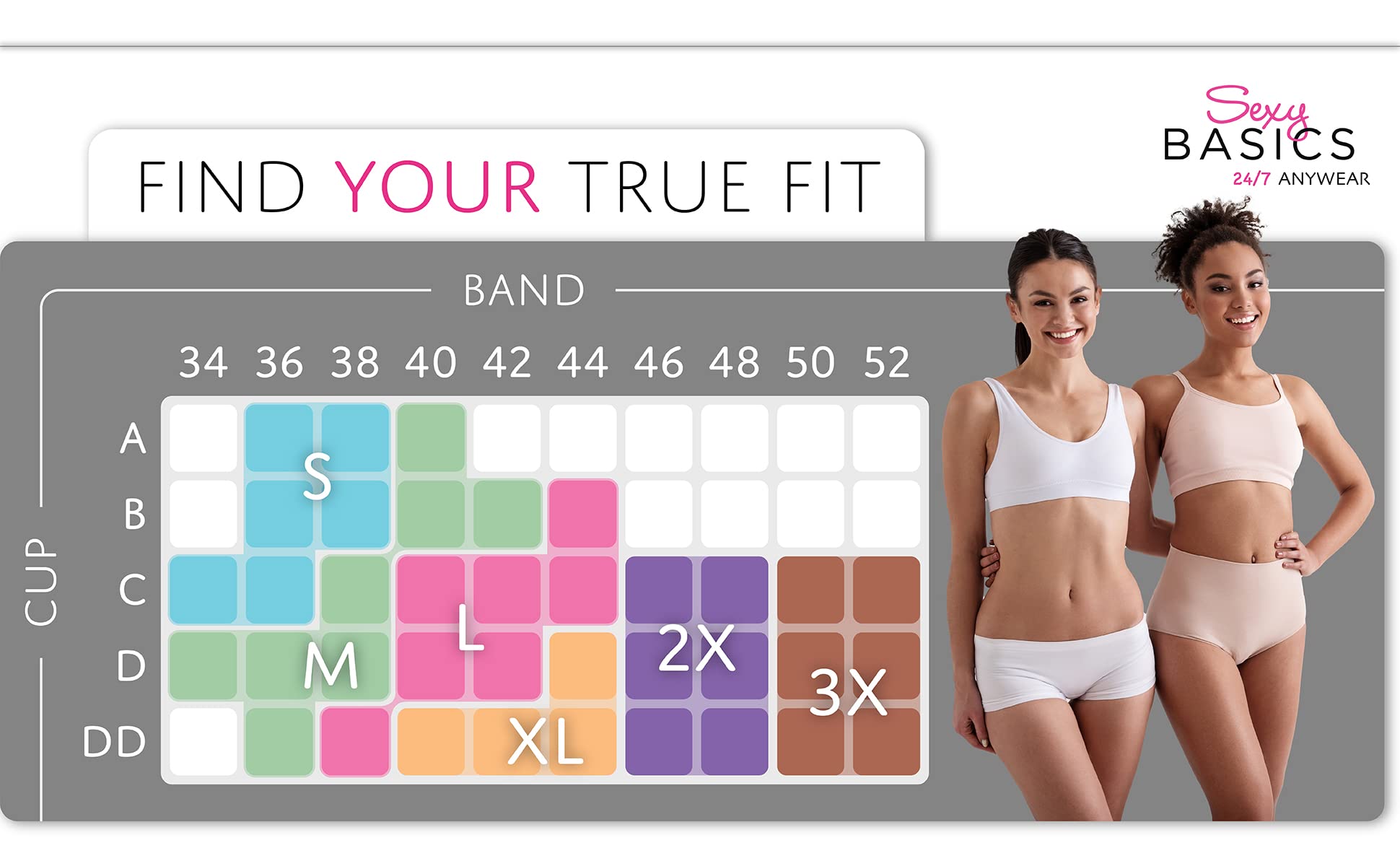 Sexy Basics Women's Cotton Spandex Racerback Sports Bra - 4-Way Stretch Pullover Comfort Bra Multi-Pack for Yoga, Gym & Everyday Wear