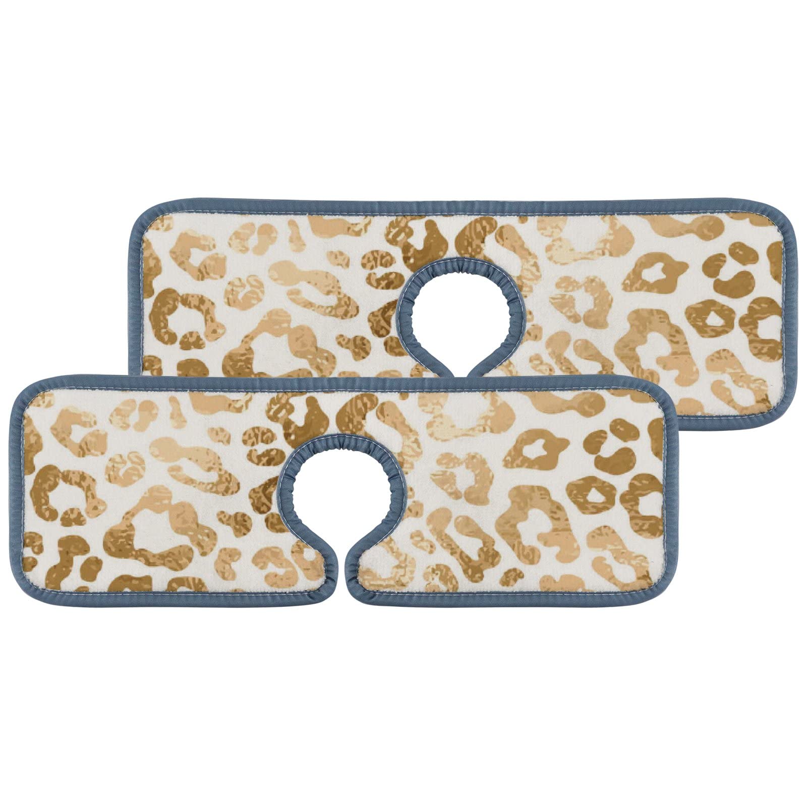 2 PCS Leopard Faucet Drying Mats - Absorbent Splash Guard for Kitchen & Bathroom Sink - RV & Counter Use