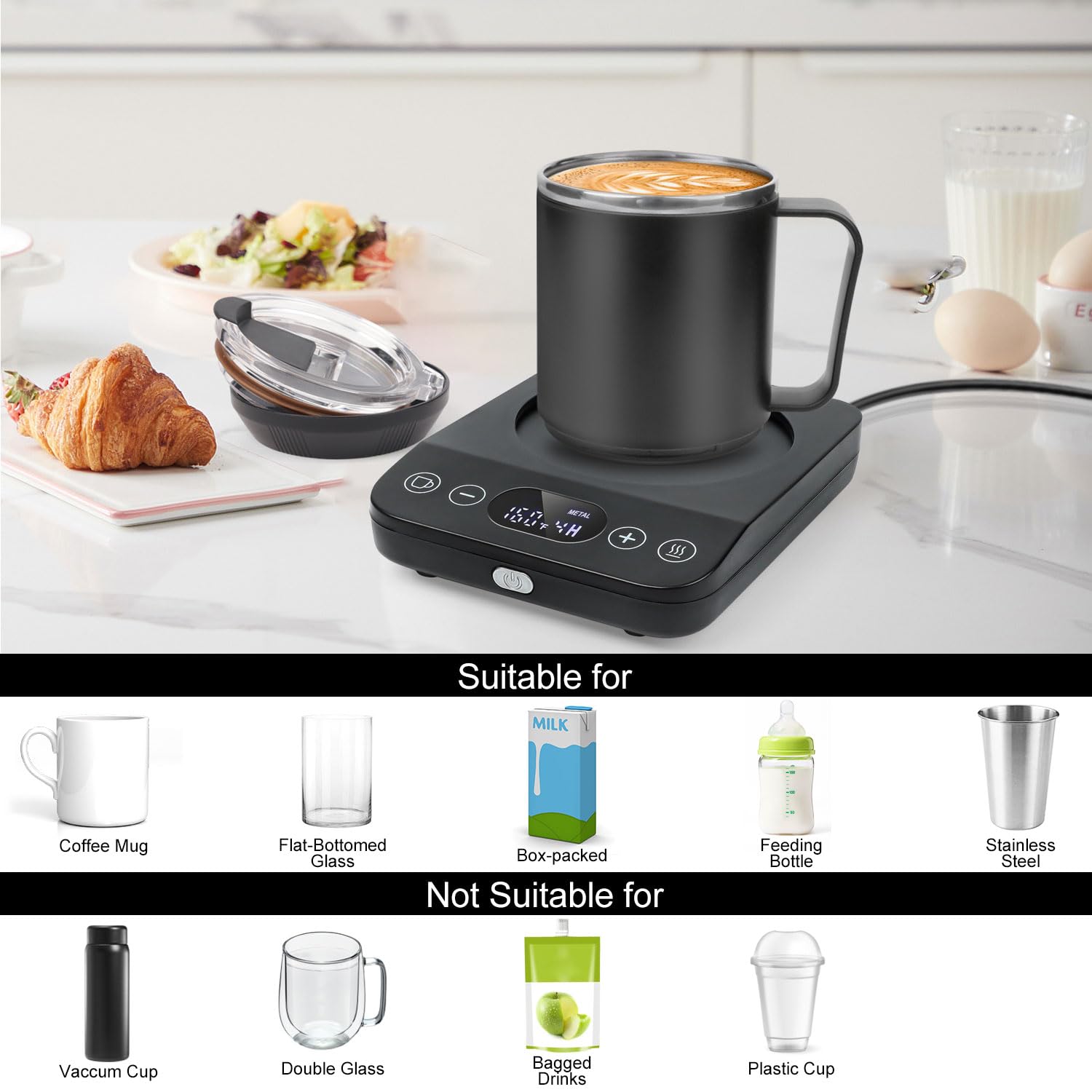 30W Coffee Mug Warmer with Auto Shut Off & Timer - 15.5oz Aesthetic Ceramic Mug Set - Smart Desk Heater for Coffee, Tea, Hot Beverages - Perfect for Office, Home Use & Gift Giving - Black
