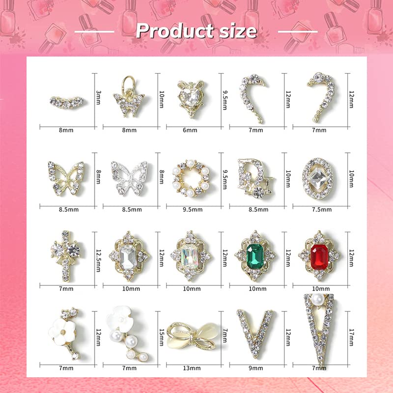 40PCS Luxury Pearl Butterfly Bow Flower Rhinestones - Gold & Silver 3D Nail Art Charms for DIY Nail Design, Manicure Decorations & Crafting | Perfect for Bridal, Party, Salon & Special Occasion Nail Art