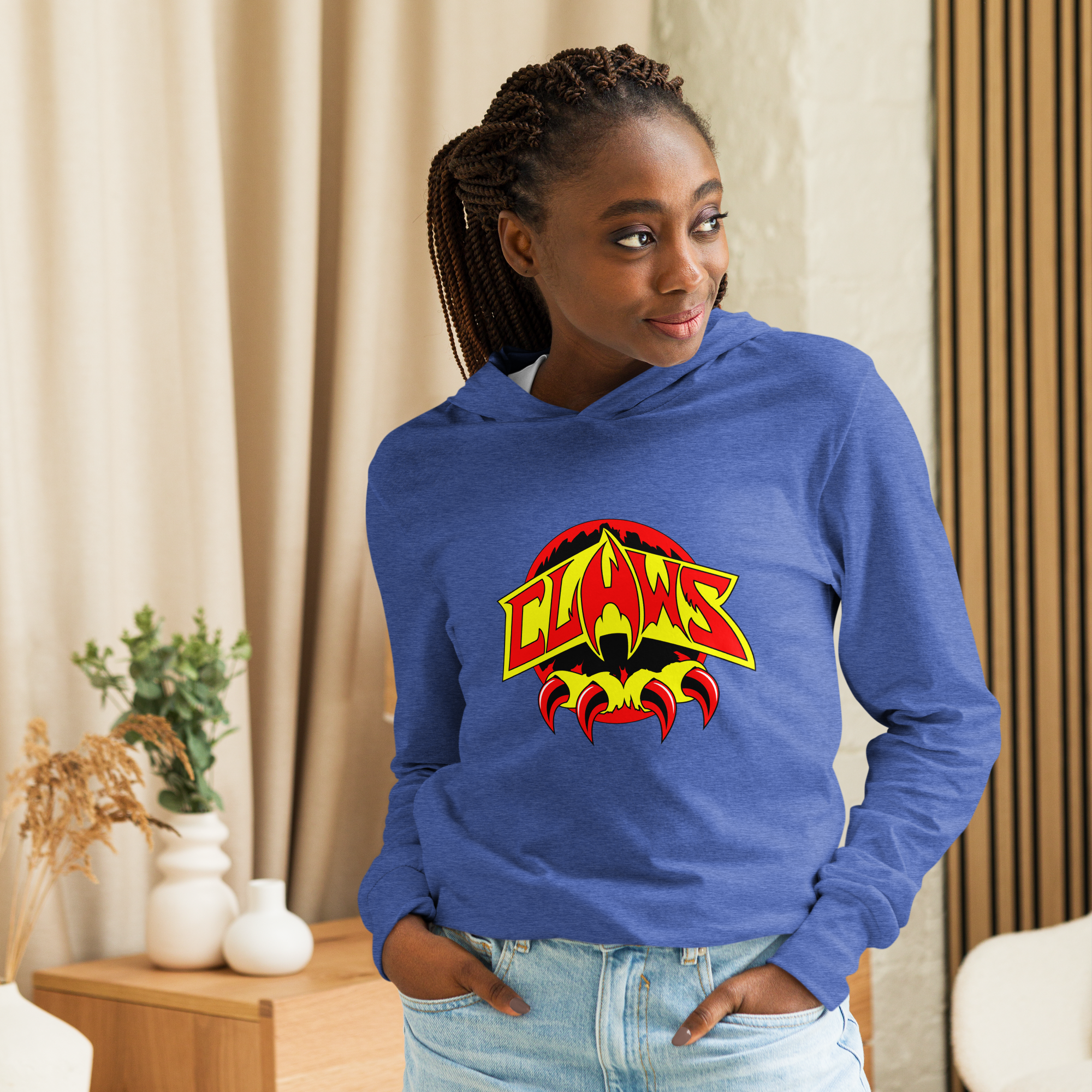 Zoo Jitsu Fighters CLAWS Logo Hooded Long Sleeve Tee - Men's Graphic Pullover Sweatshirt for Martial Arts Fans & Streetwear Fashion | Perfect for Training, Gym, and Casual Wear