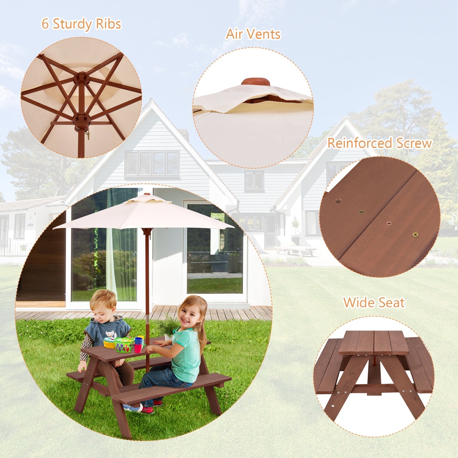 Durable 4-Seat Kids Picnic Table with Bench and Umbrella - Perfect for Outdoor Playdates, Backyard Parties & Garden Gatherings