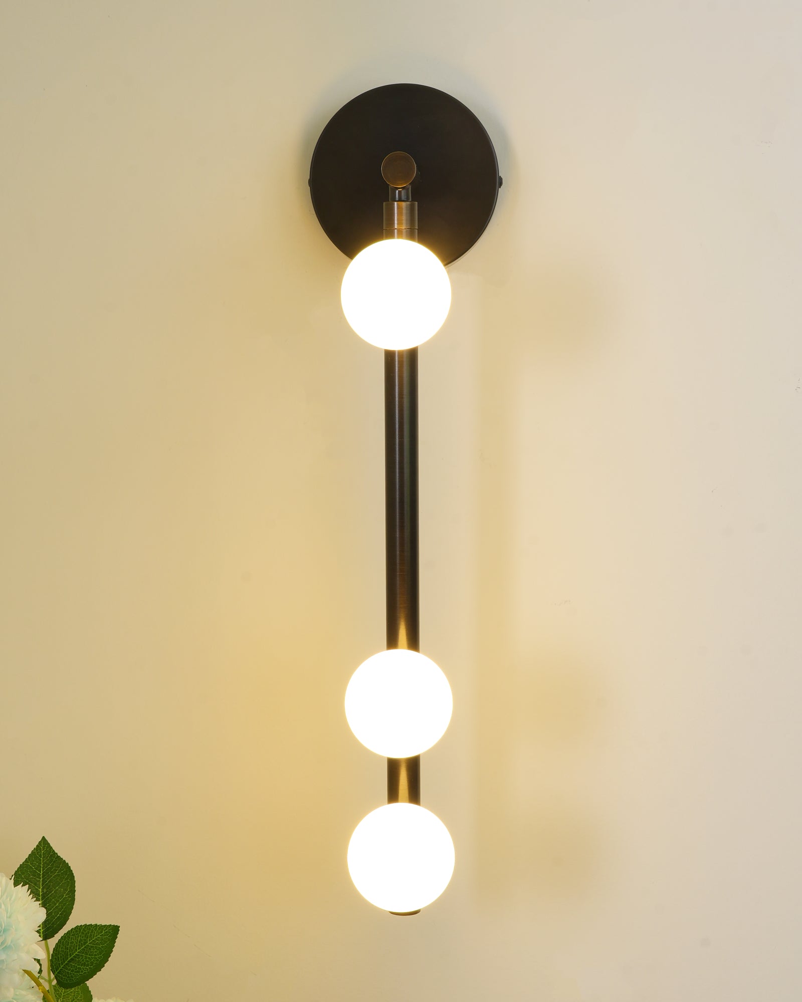 Vintage Brass Wall Sconce with Glass Tube Shade - Plug in Wall Lamp for Bedroom, Living Room, or Hallway Lighting