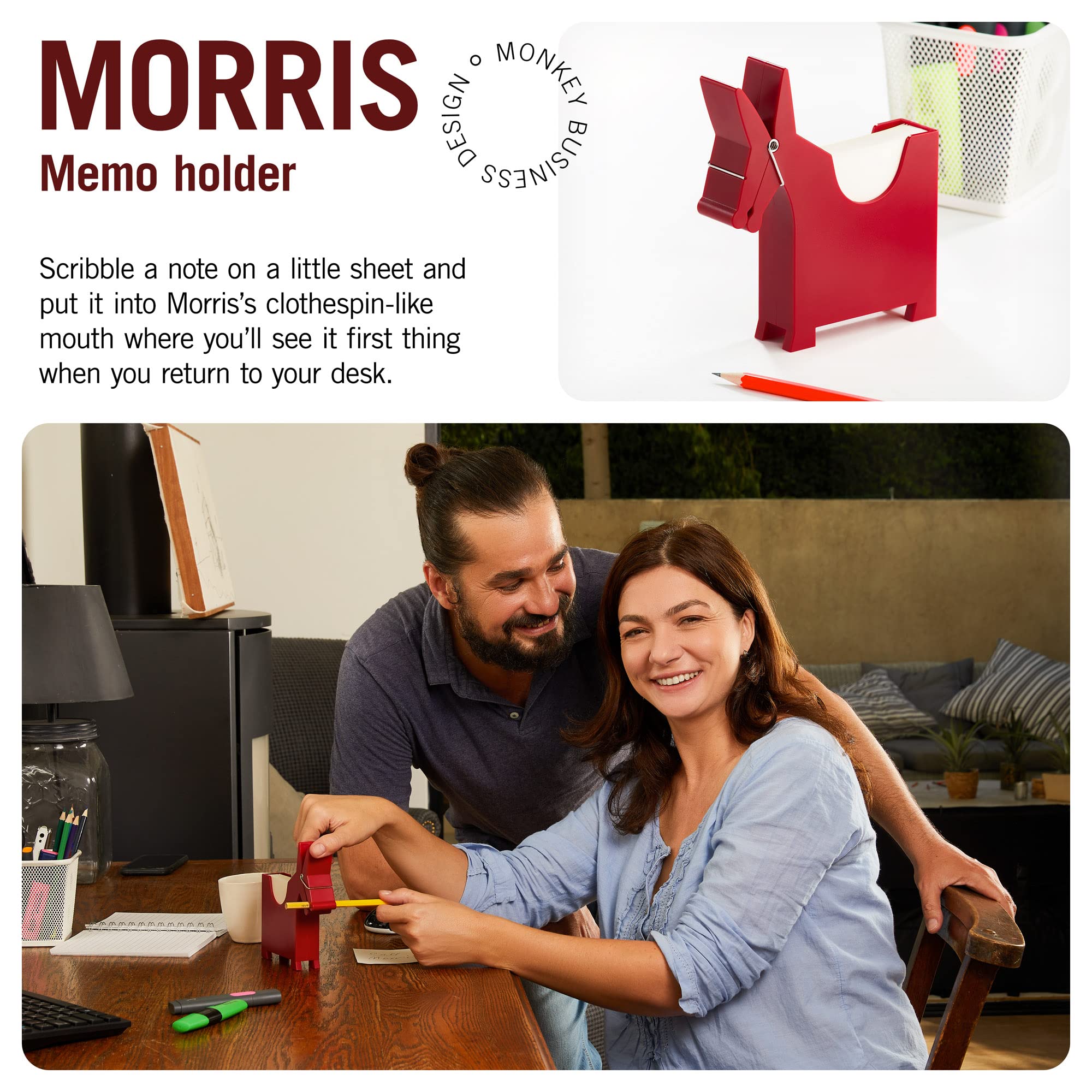 Morris the Donkey Desktop Memo Holder - Cute Office Supplies & Funny Desk Decor for Sticky Notes | Perfect Desk Organizer for Home Office, Workstation & School | Adorable Donkey-Shaped Note Holder by Monkey Business