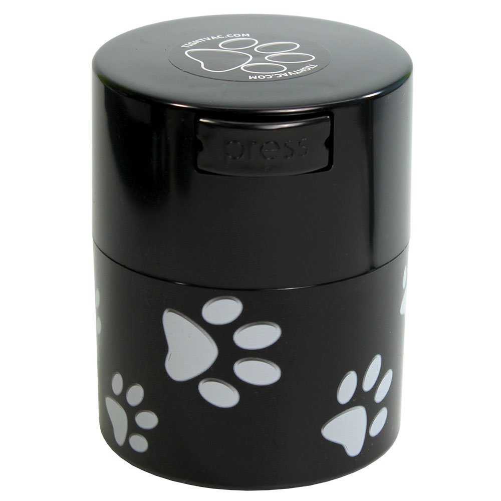 Pawvac 3 Ounce Vacuum Sealed Pet Food Storage Container with Black Cap & White Paws - Airtight Dry Food Container for Dogs, Cats, Treats - Perfect for Travel, Camping, and Fresh Food Preservation