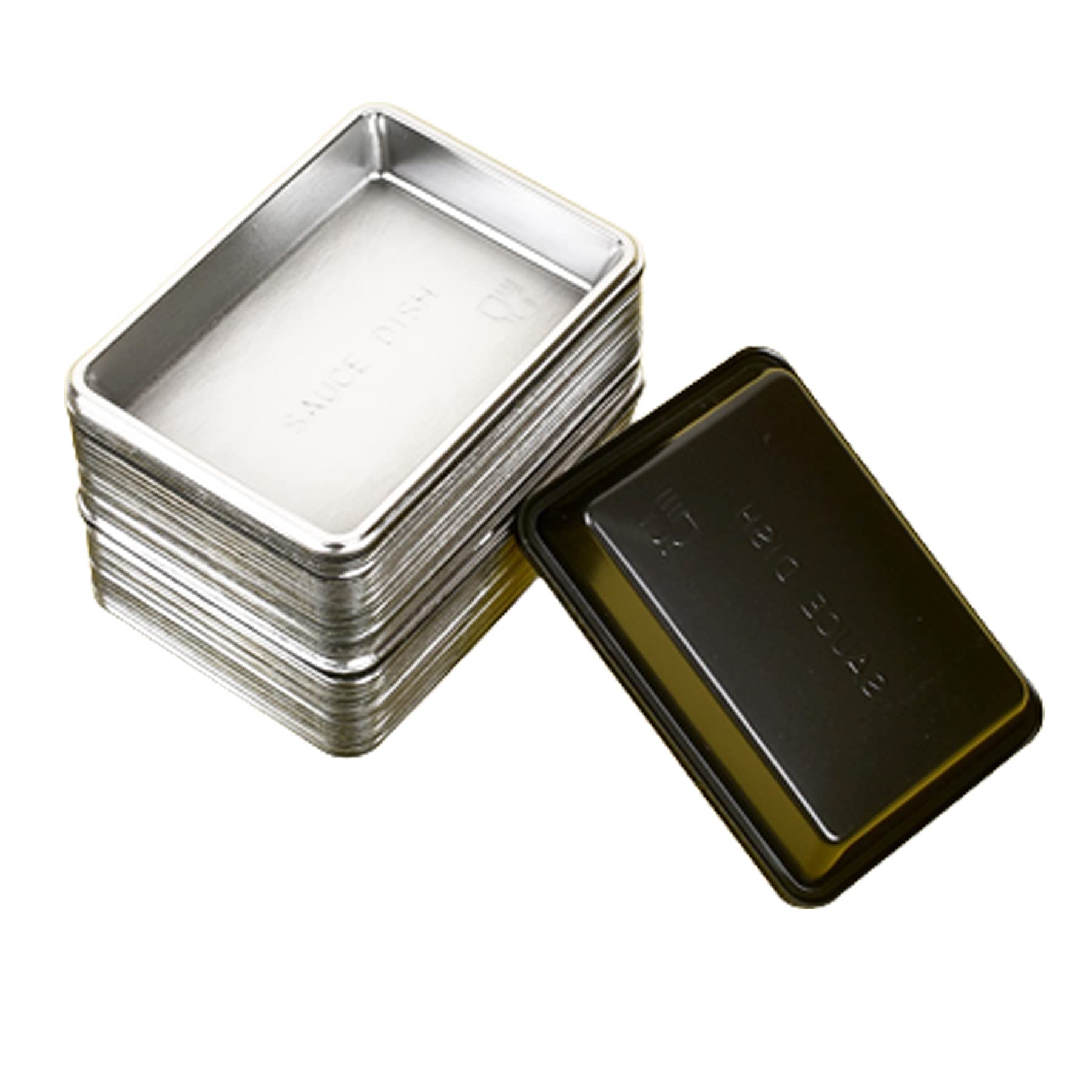 QJFCare 100Pcs Rectangle Disposable Sauce Dishes - Mini Dipping Dessert Plates, Soy Sauce Bowls, Seasoning Dishes for Home, Restaurant & Party Use - Silver (Ideal for Appetizers, Sushi, Condiments & Small Snacks)