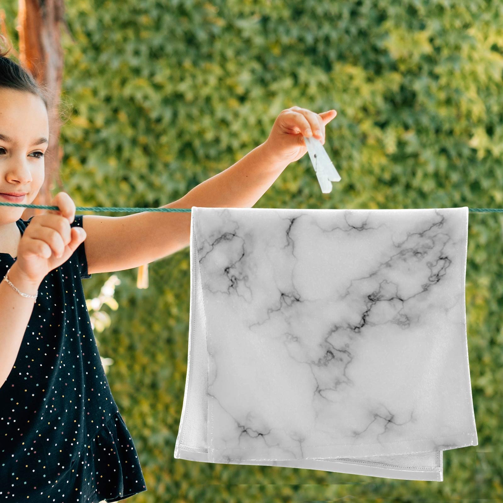 Premium Marble Hand Towels Set of 2 - Soft Black & White Stone Pattern Bath & Face Towels (14x28 in) | Luxury Guest Towels for Bathroom Decor, Kitchen & Tea Time Use