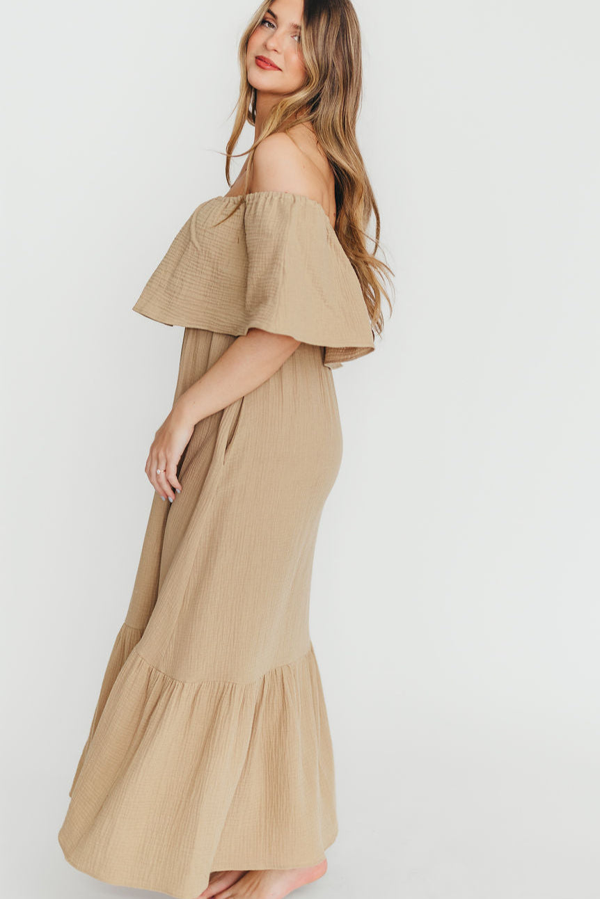 Josie 100% Cotton Maternity Maxi Dress in Khaki - Bump & Nursing Friendly for Pregnancy & Breastfeeding | Perfect for Casual Outings, Baby Showers & Nursing Comfort