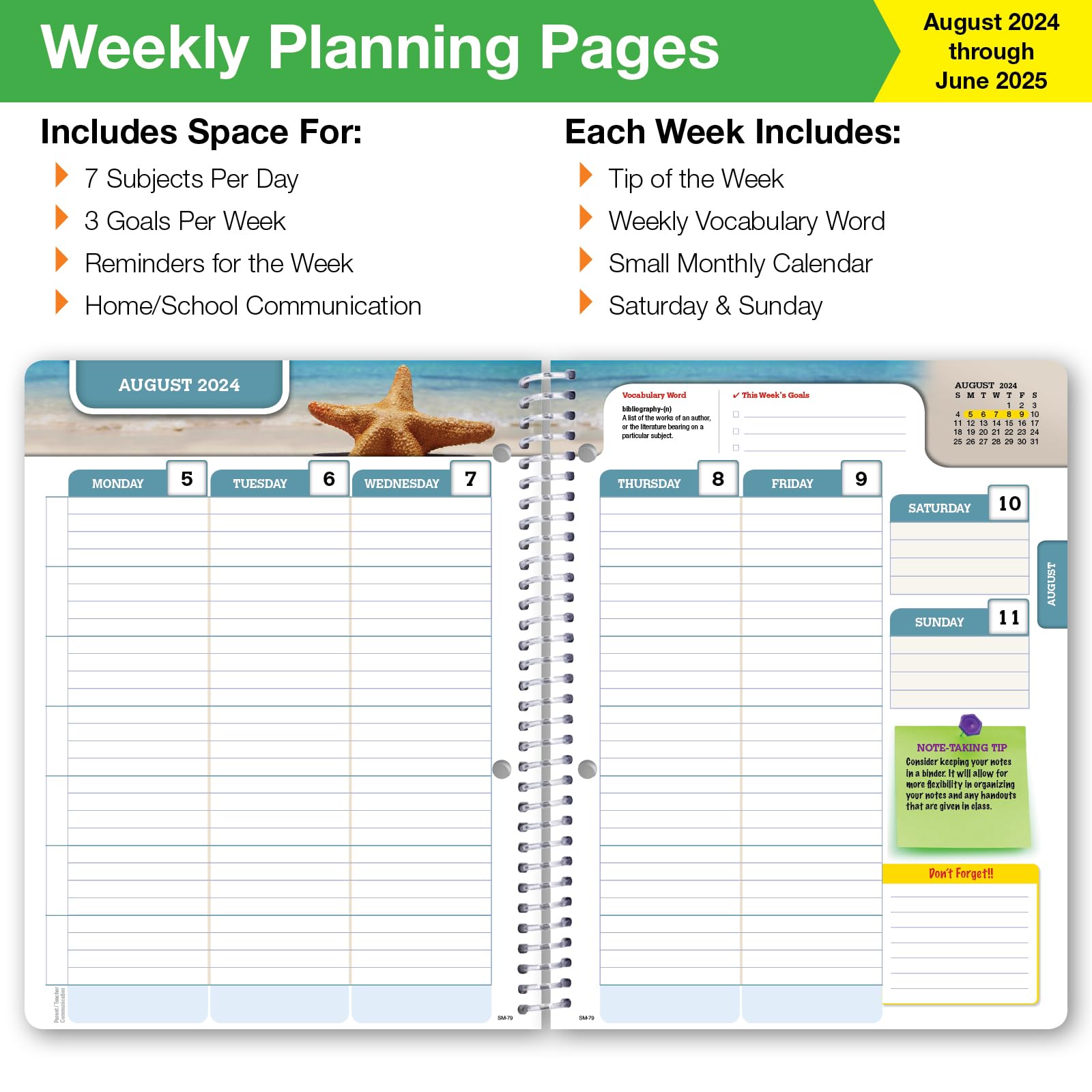 2024-2025 Academic Year Student Planner - Dated Middle & High School Organizer with Ruler, Bookmark & Stickers | Matrix Style 7
