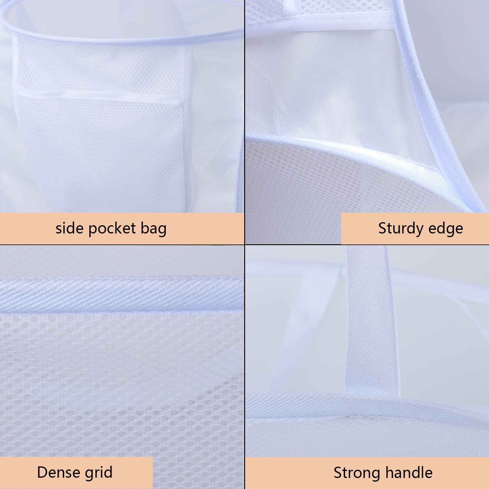 Collapsible Laundry Baskets - Foldable Mesh Pop Up Laundry Hamper with 2 Reinforced Handles (Set of 2, White) - Perfect for Small Spaces, Dorm Rooms, and Travel Storage