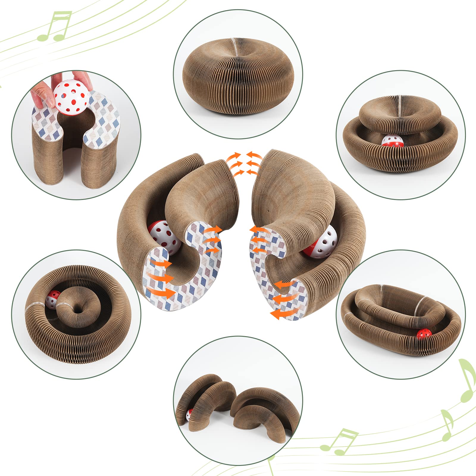Foldable Cat Scratcher Cardboard with Bell Ball - Slinky Cat Scratch Pad & Magic Organ Toy for Kittens - Durable Cat Scratching Post for Indoor Cats - Perfect for Playtime, Nail Trimming & Stress Relief