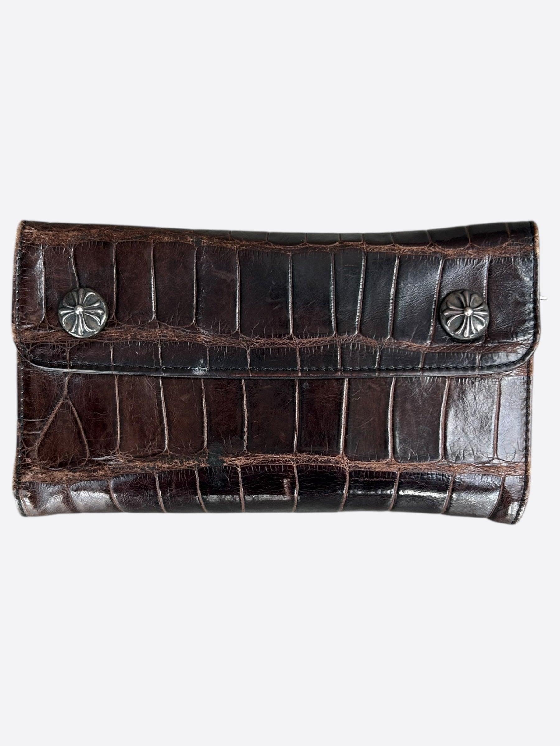 Chrome Hearts Genuine Brown Crocodile Leather Wallet for Men - Luxury Slim Bifold Credit Card Holder - Perfect for Everyday Carry & Gifts