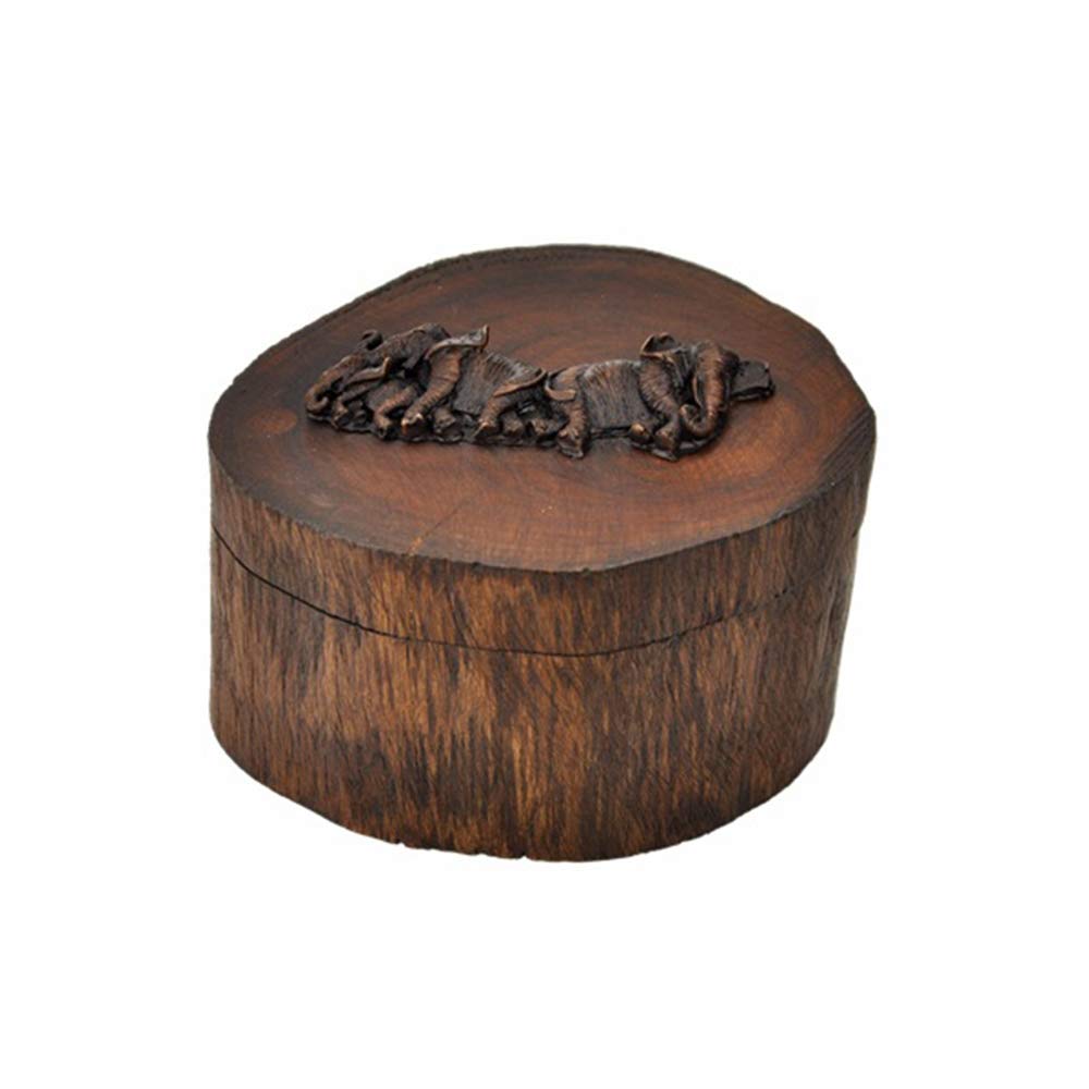 Vintage Thai Teak Wood Jewelry Box - Handcrafted Wooden Jewelry Organizer with Rotating Lid & Elephant Carving | Perfect for Jewelry Storage, Gift Giving & Home Décor (Medium Size)