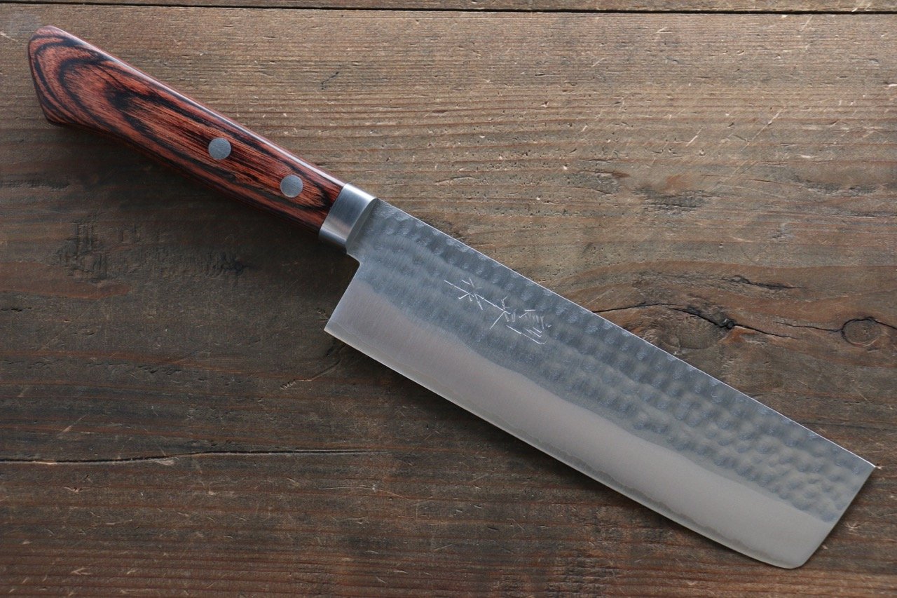 Kunihira VG1 Hammered Usuba Japanese Kitchen Knife 165mm with Mahogany Handle - Professional Chef Knife for Slicing Vegetables and Sushi Preparation