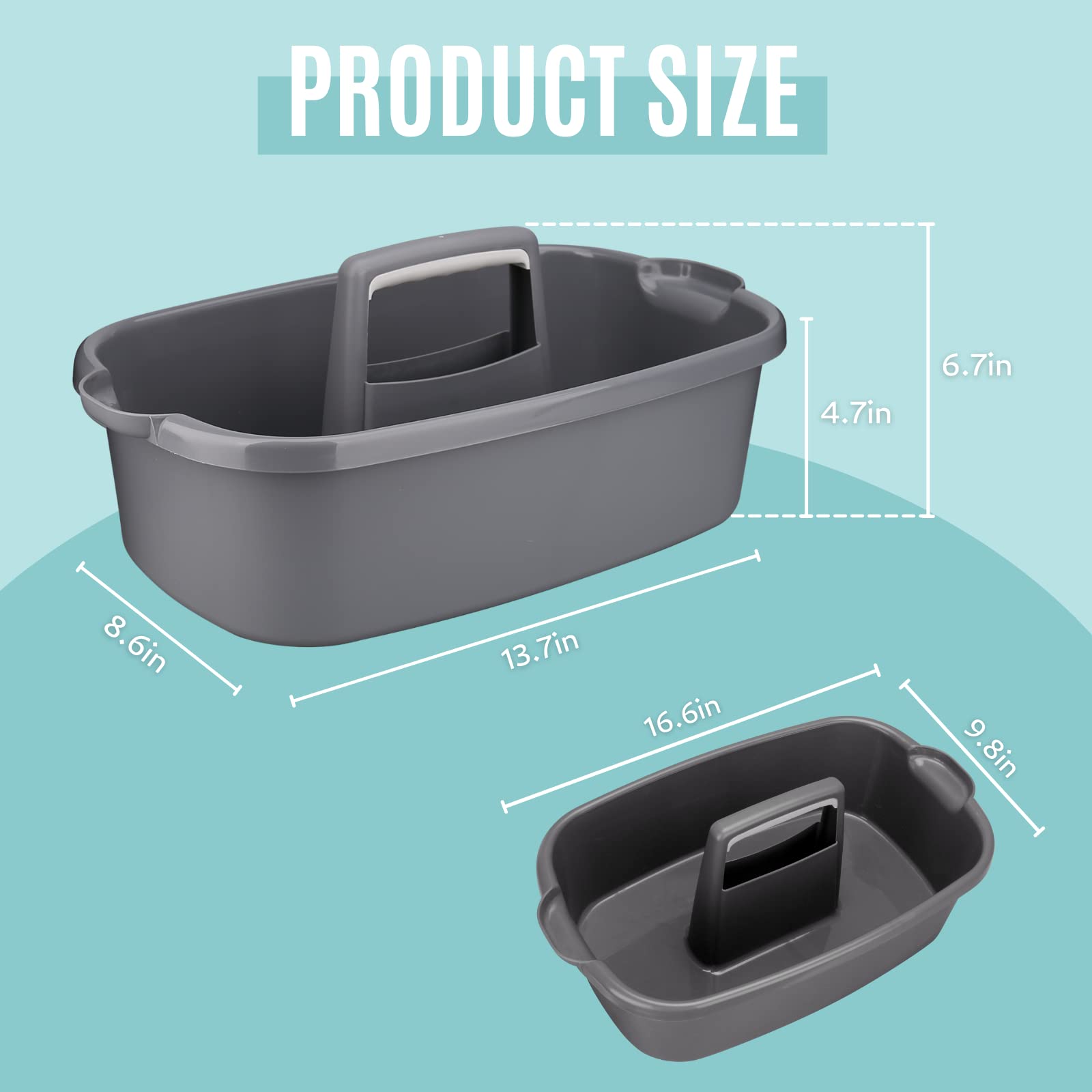 KeFanta Cleaning Supplies Caddy with Handle - Large Plastic Bucket Organizer for Household Tools, Portable Shower Basket Tote in Gray | Perfect for Bathroom, Kitchen & Cleaning Storage