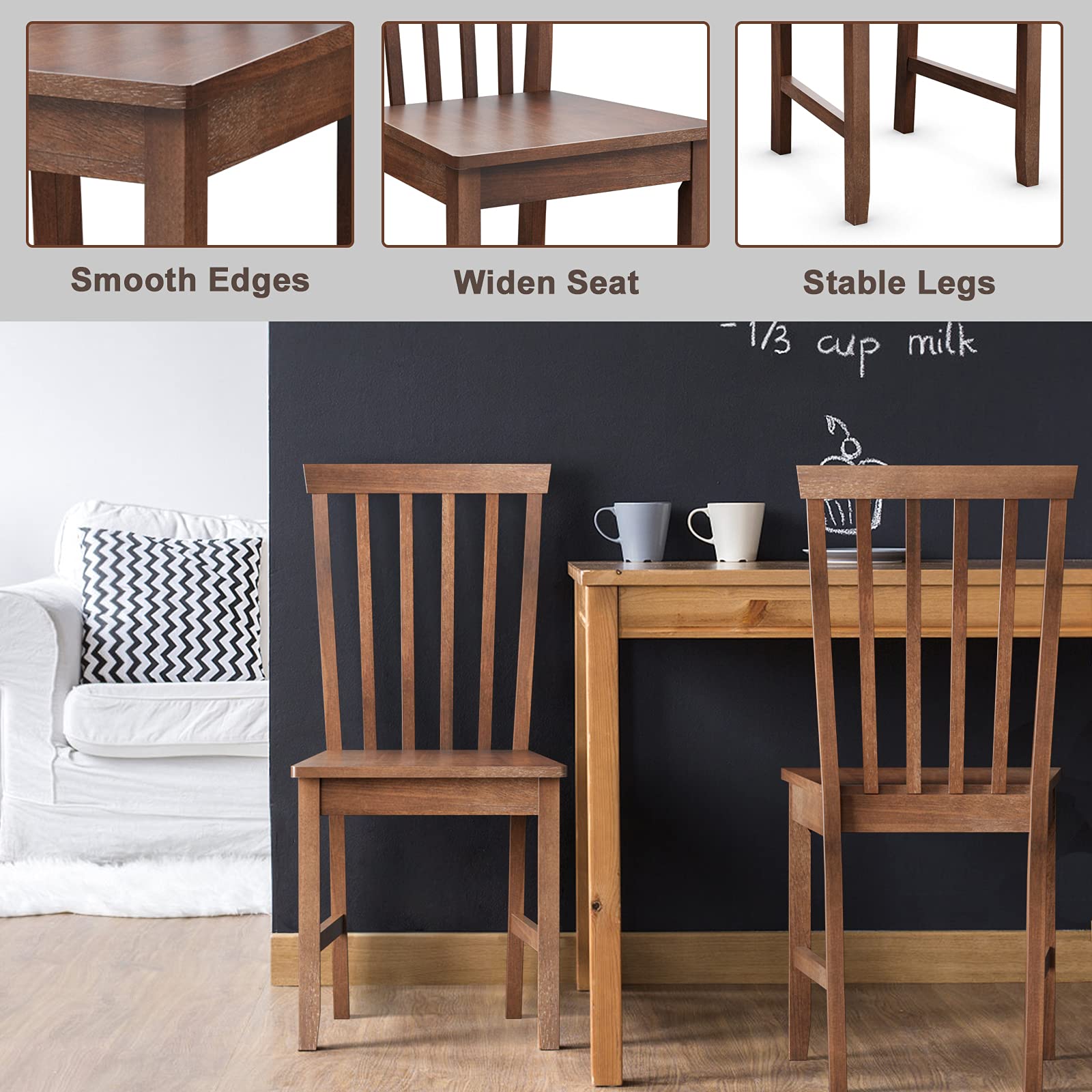 COSTWAY Set of 2 Slat Back Dining Chairs | Transitional Rubber Wood Side Chairs with Sturdy Construction & Smooth Finish | Perfect for Kitchen, Dining Room, Living Room & Bedroom | Comfortable Seating for Family Meals & Relaxation