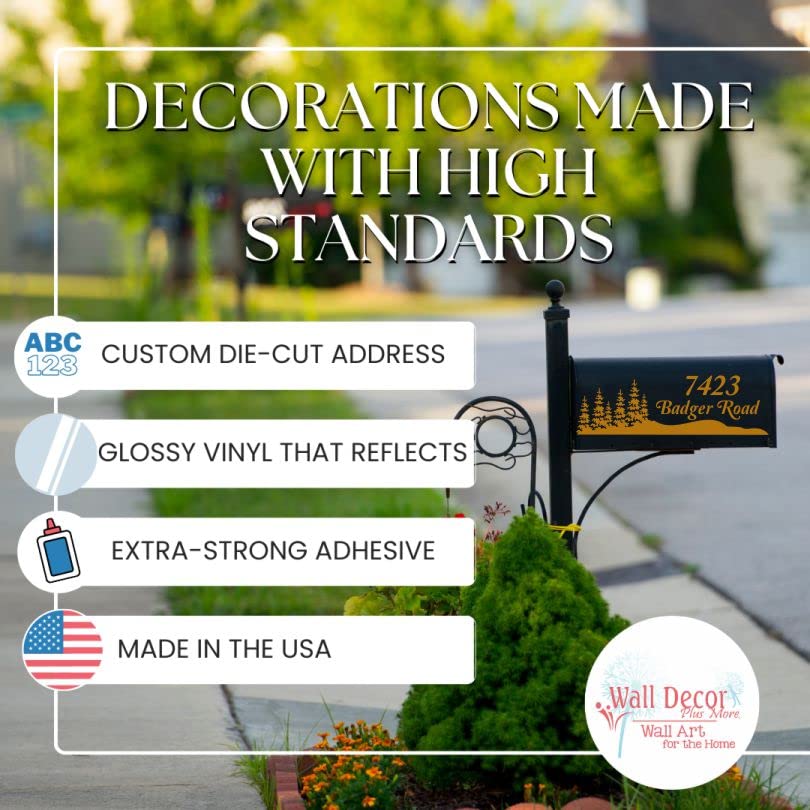 Personalized Mailbox Decors - Set of 2 Custom Forest Tree Silhouette Decals with Last Name, House Number & Street Address - Perfect for Home Mailbox, Front Door & Rural House Number Signs