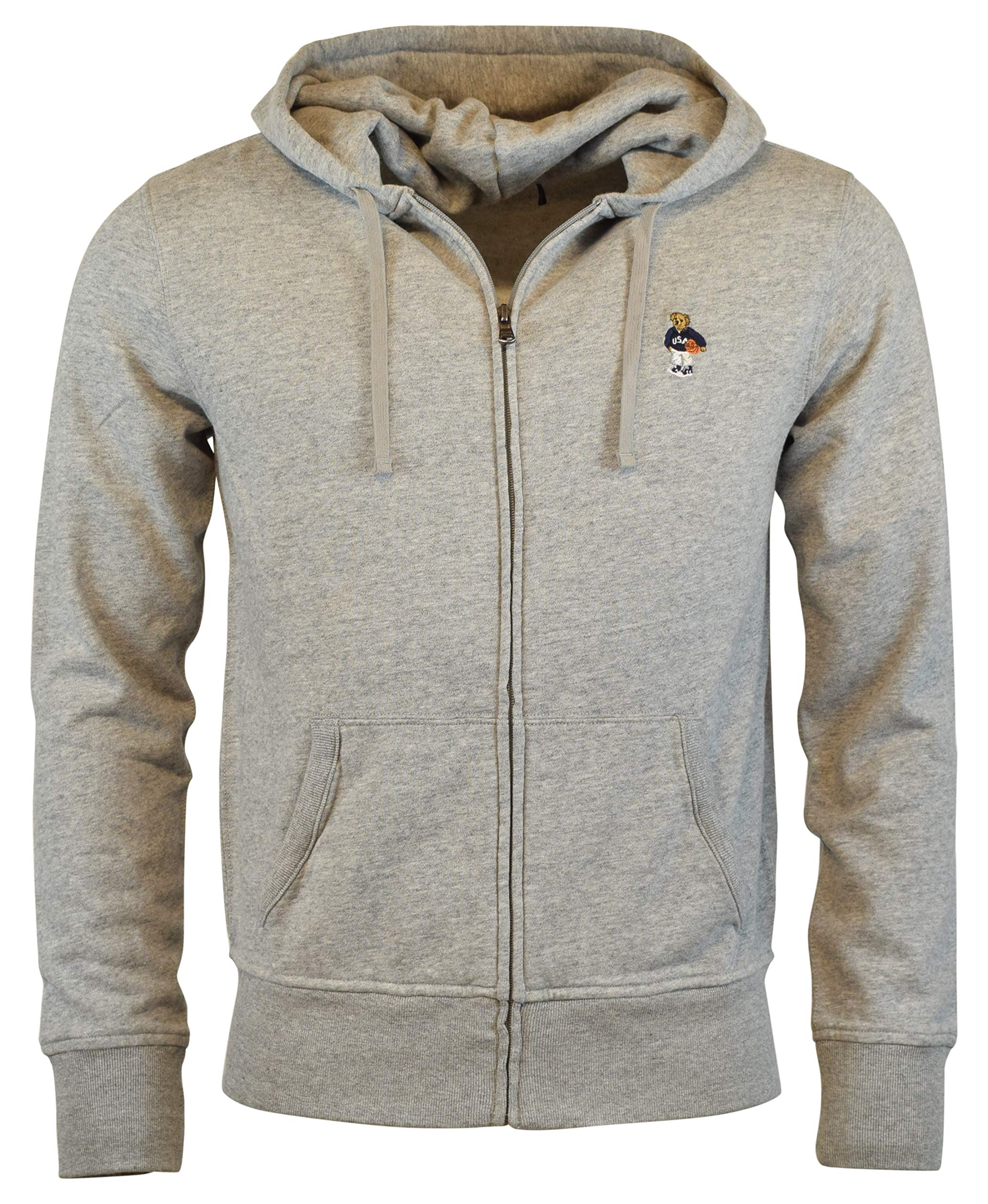 Ralph Lauren Men's Limited Edition Full Zip Bear Hoodie - Grey/Basketball, Medium | Cozy Winter Pullover for Casual Wear & Outdoor Activities