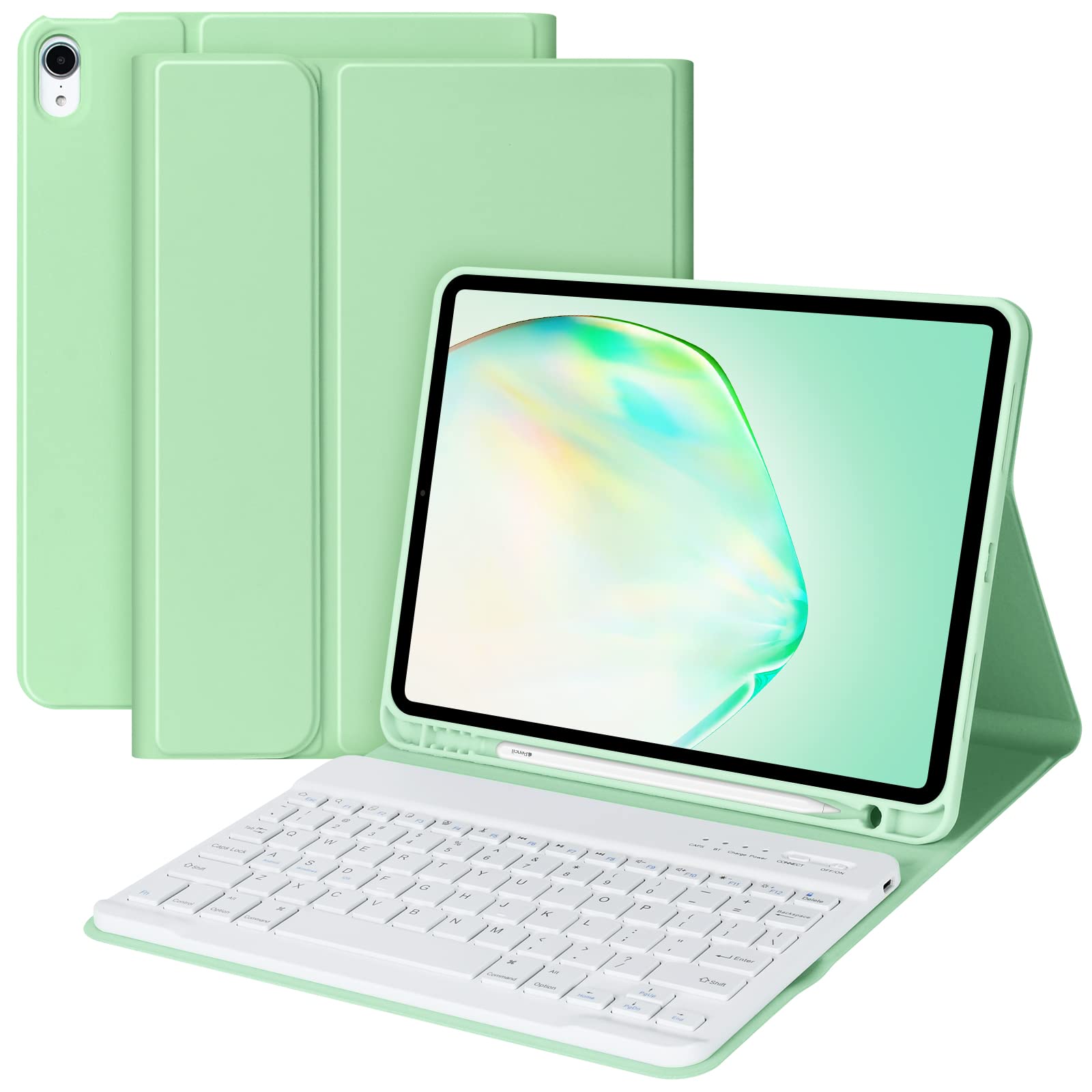 BQSS Wireless Keyboard Case for iPad Air 11 Inch (M2) 2024 & iPad Air 10.9 Inch 5th/4th Gen 2022 - Detachable Protective Cover with Pencil Holder for iPad Air 4th 2020 & iPad Pro 1st Gen - Green | Perfect for Work, Study & Travel