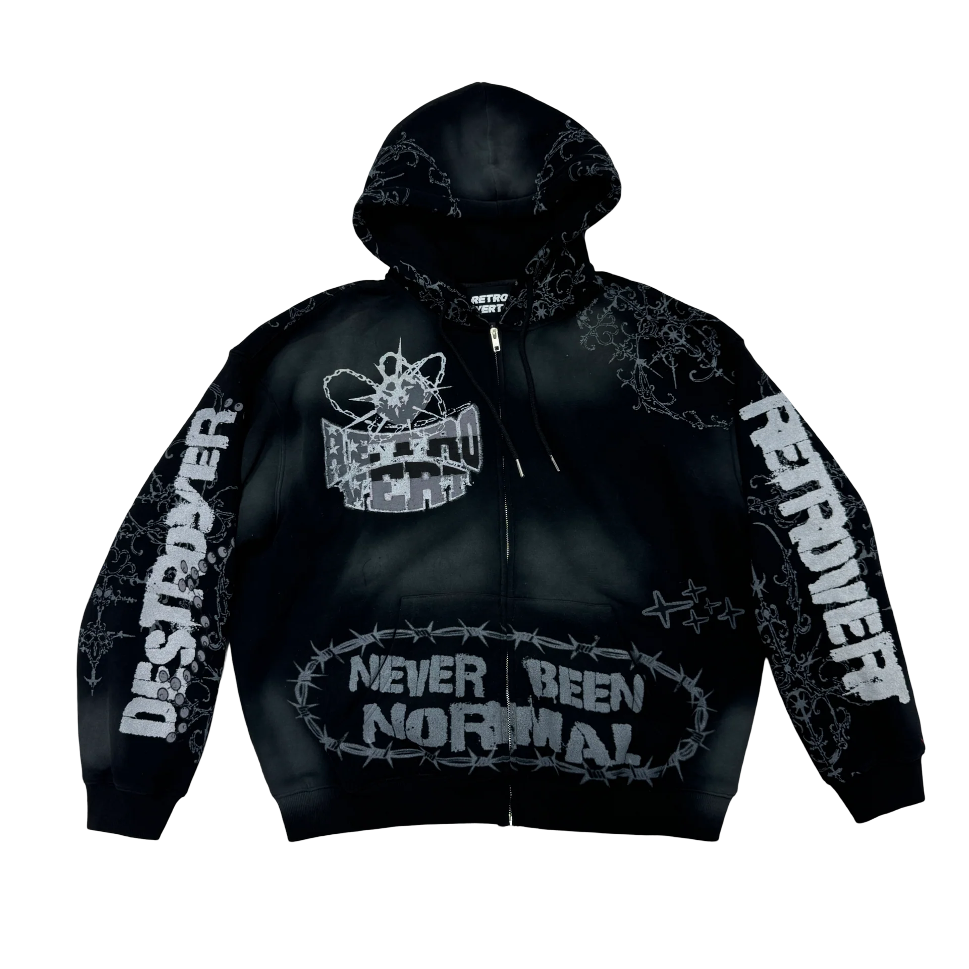 Retrovert Destroyer Matching Zip Up Hoodie - Black | Vintage Streetwear for Men & Women | Perfect for Casual Outfits, Gym & Outdoor Activities