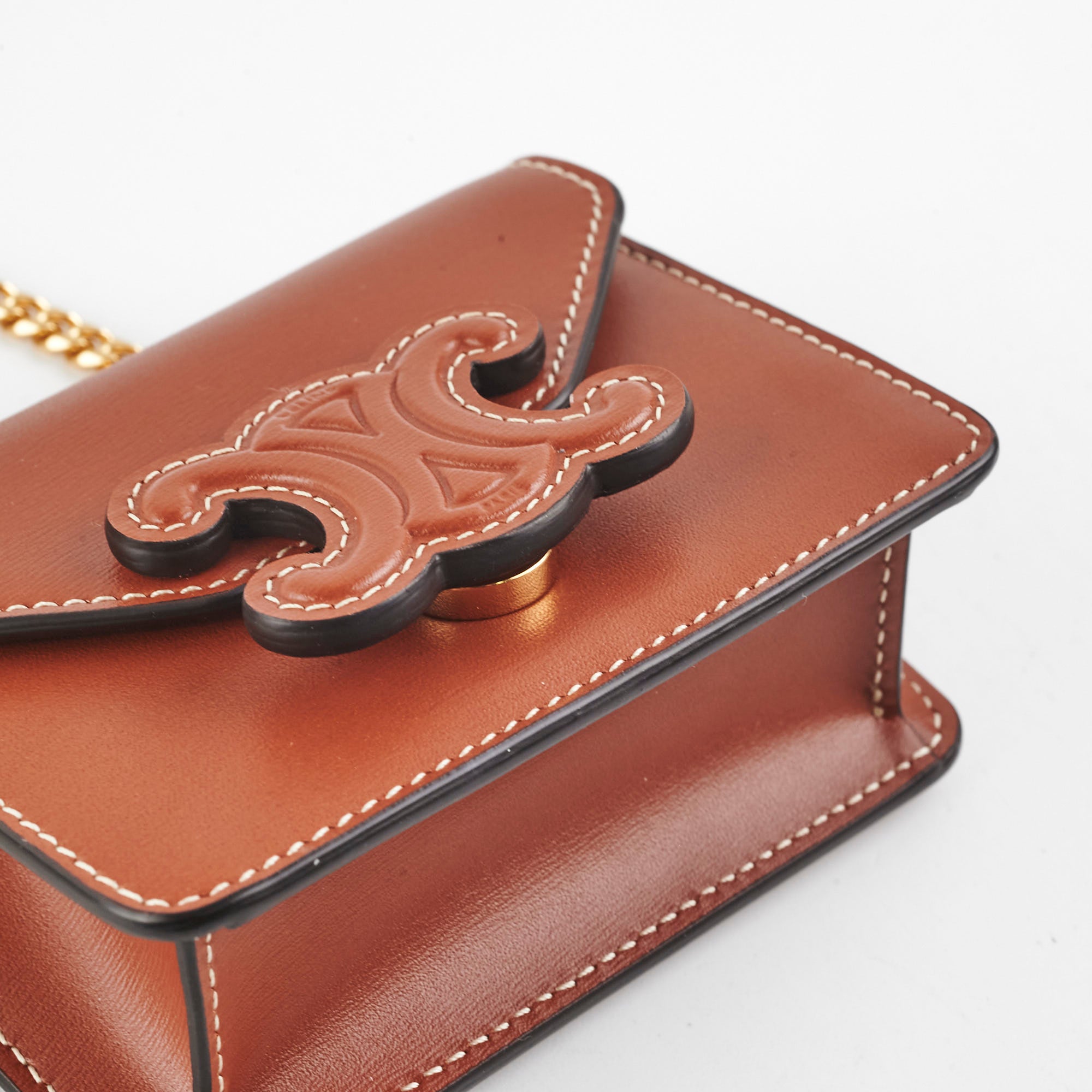 Celine Brown Leather Card Holder on Chain - Stylish Crossbody Wallet for Women | Perfect for Everyday Use, Travel & Shopping
