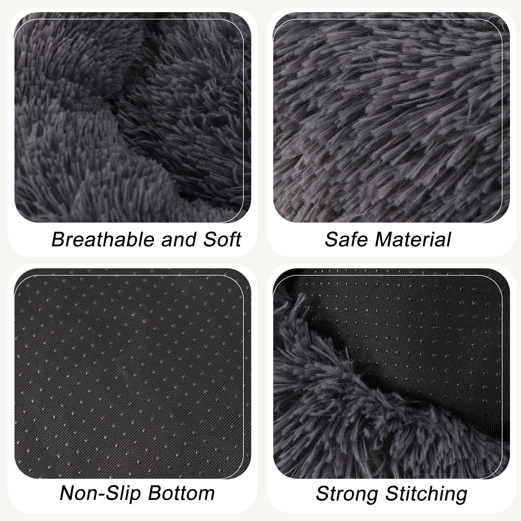Calming Donut Dog Bed for Small to Medium Pets up to 80 lbs - Anti-Anxiety Round Pet Bed with Fluffy Washable Cover & Non-Slip Bottom - Perfect for Dogs & Cats (Dark Grey, 36