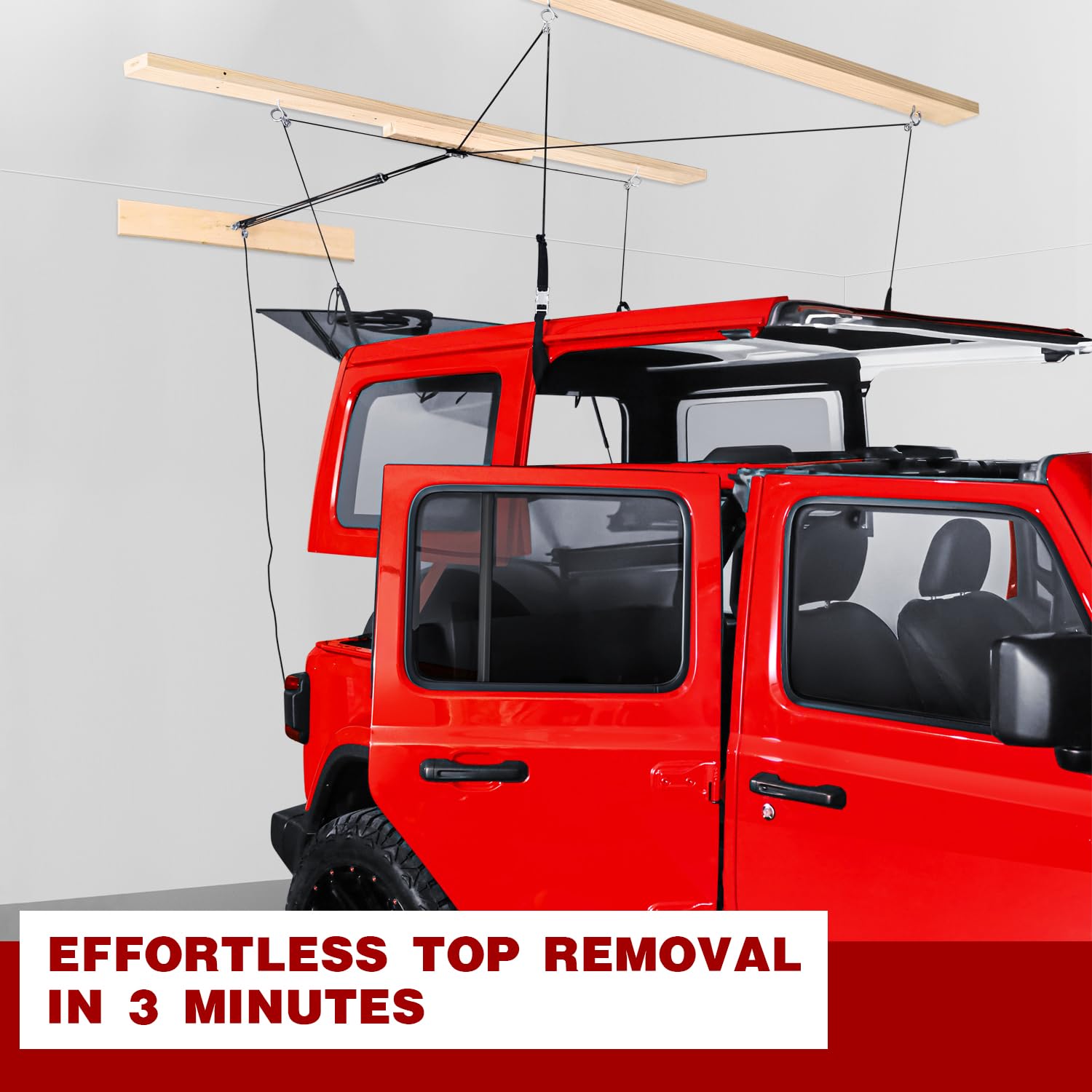Jeep Wrangler Hard Top Removal Lift - Compatible with JK & JL Models - One-Person Hardtop Hoist with Anti-Drop Safety System - Works with 8-16 ft Ceilings - Includes 6 T Knobs - Perfect for Garage Storage & Off-Road Accessories Installation