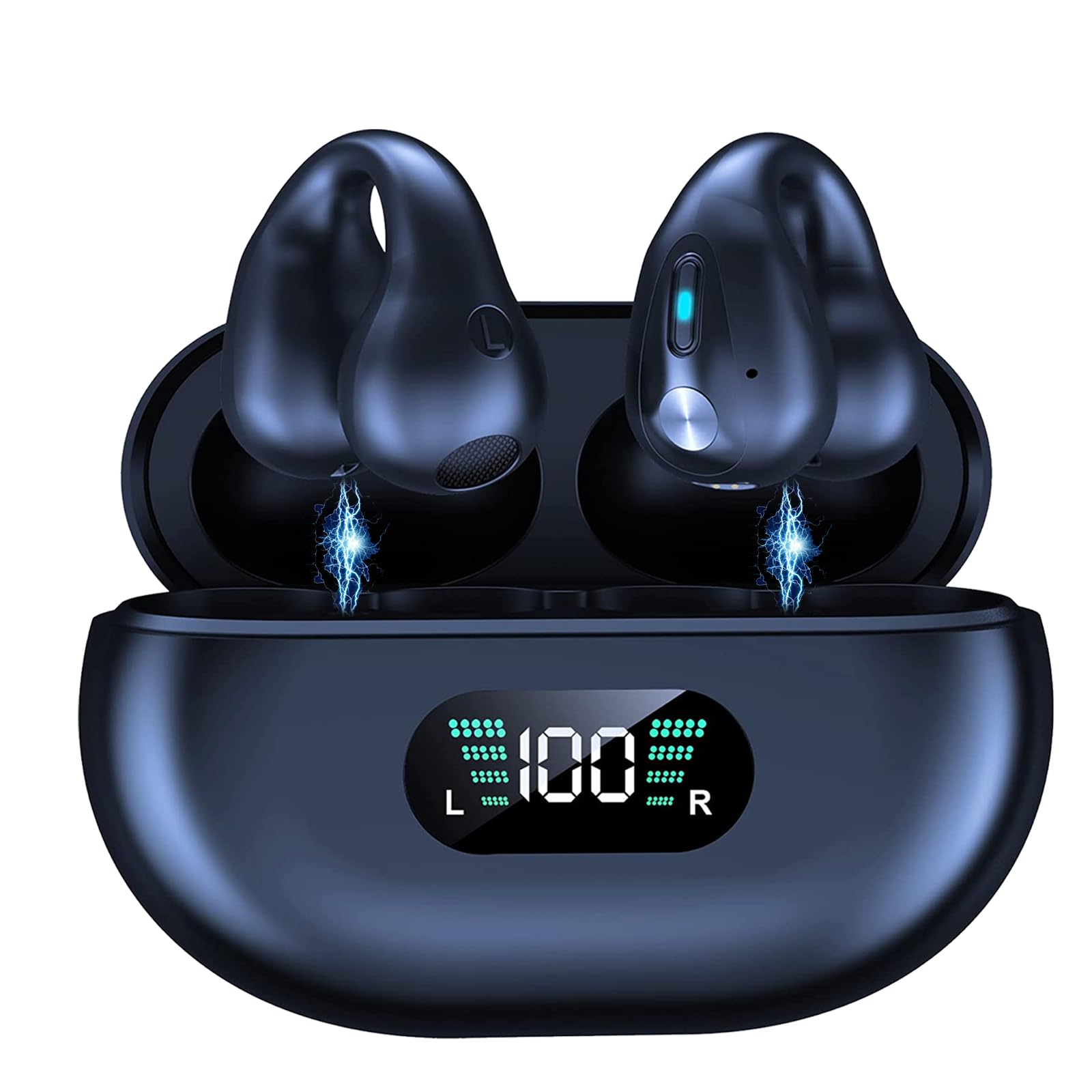 Bluetooth 5.3 Wireless Bone Conduction Headphones - Open Ear Clip-On Headset with HiFi Stereo, IPX5 Waterproof & Noise Cancelling - Perfect for Running, Cycling, Gym Workouts & Travel (Black)
