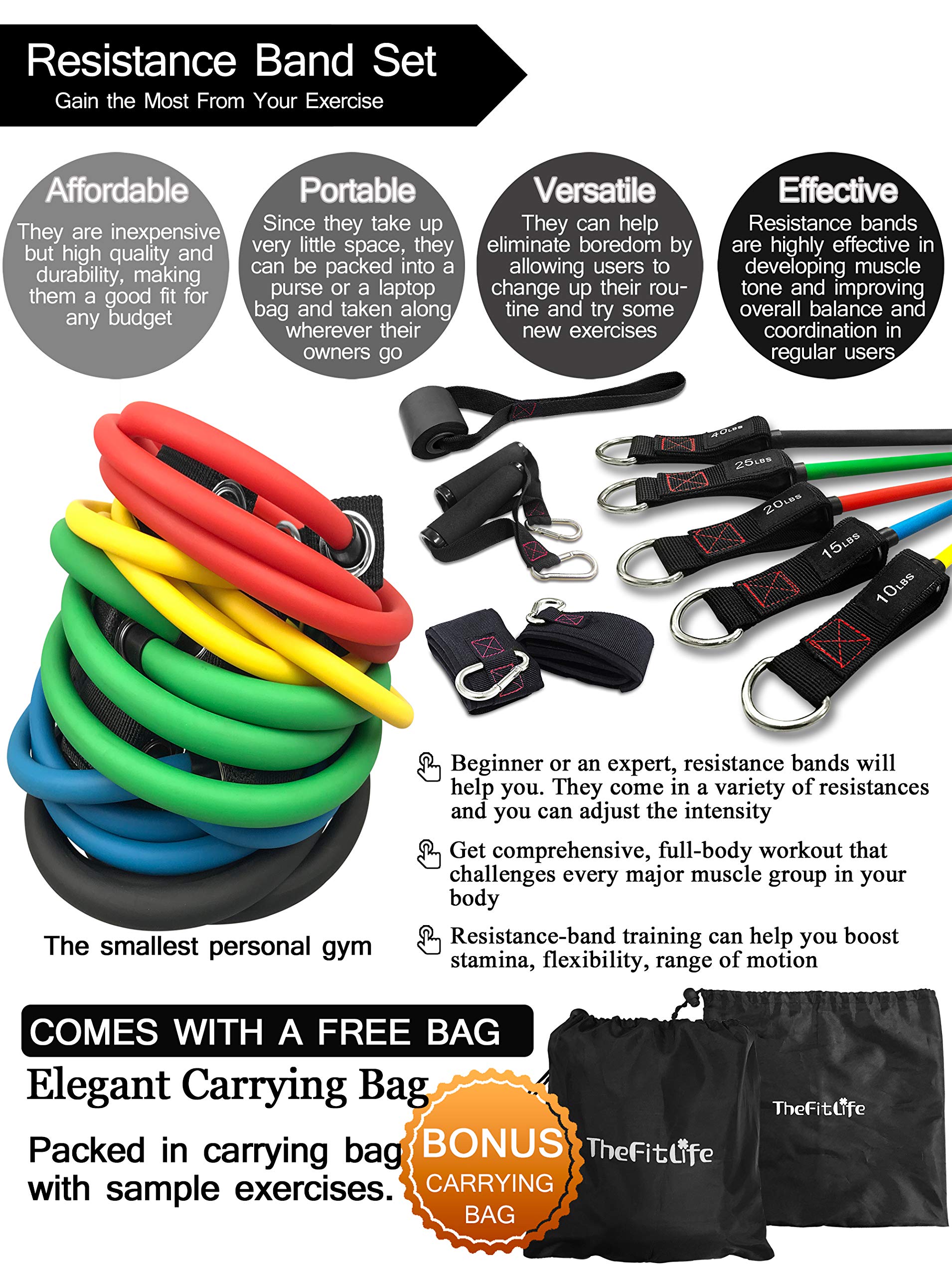 Premium Resistance Bands with Handles - Heavy Duty Workout Bands for Home Gym, Strength Training & Physical Therapy - Includes Ankle Straps, Door Anchor - Ideal for Men & Women of All Fitness Levels (Beginner to Advanced) - Perfect for Home Workouts, Yoga, Pilates & Rehabilitation Exercises