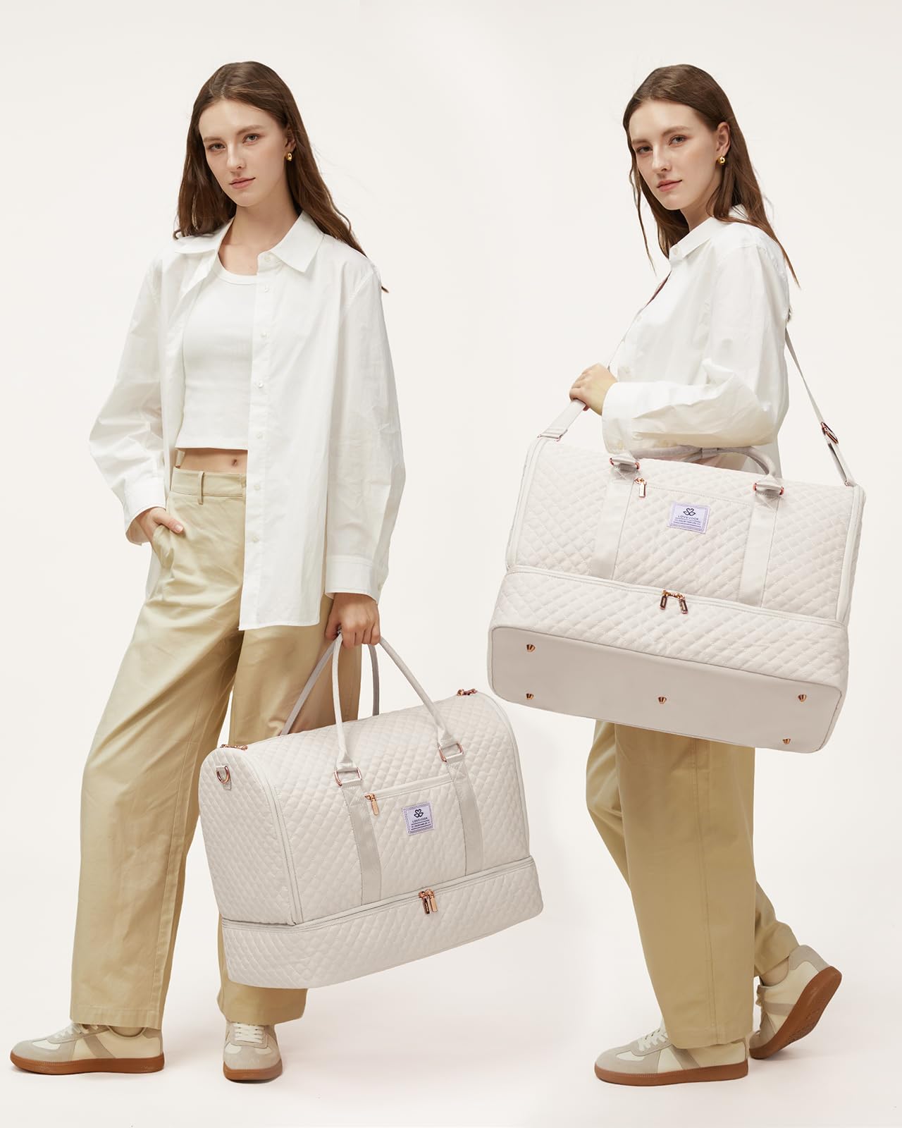 LOVEVOOK Convertible Garment Bag for Women with Shoe Compartment & Toiletry Pouch | 2-in-1 Hanging Suitcase & Travel Duffel Bag | Waterproof Carry-On Weekender Bag for Business Trips, Weddings, Vacations | Perfect for Business Travel, Formal Events & Weekend Getaways (Beige)