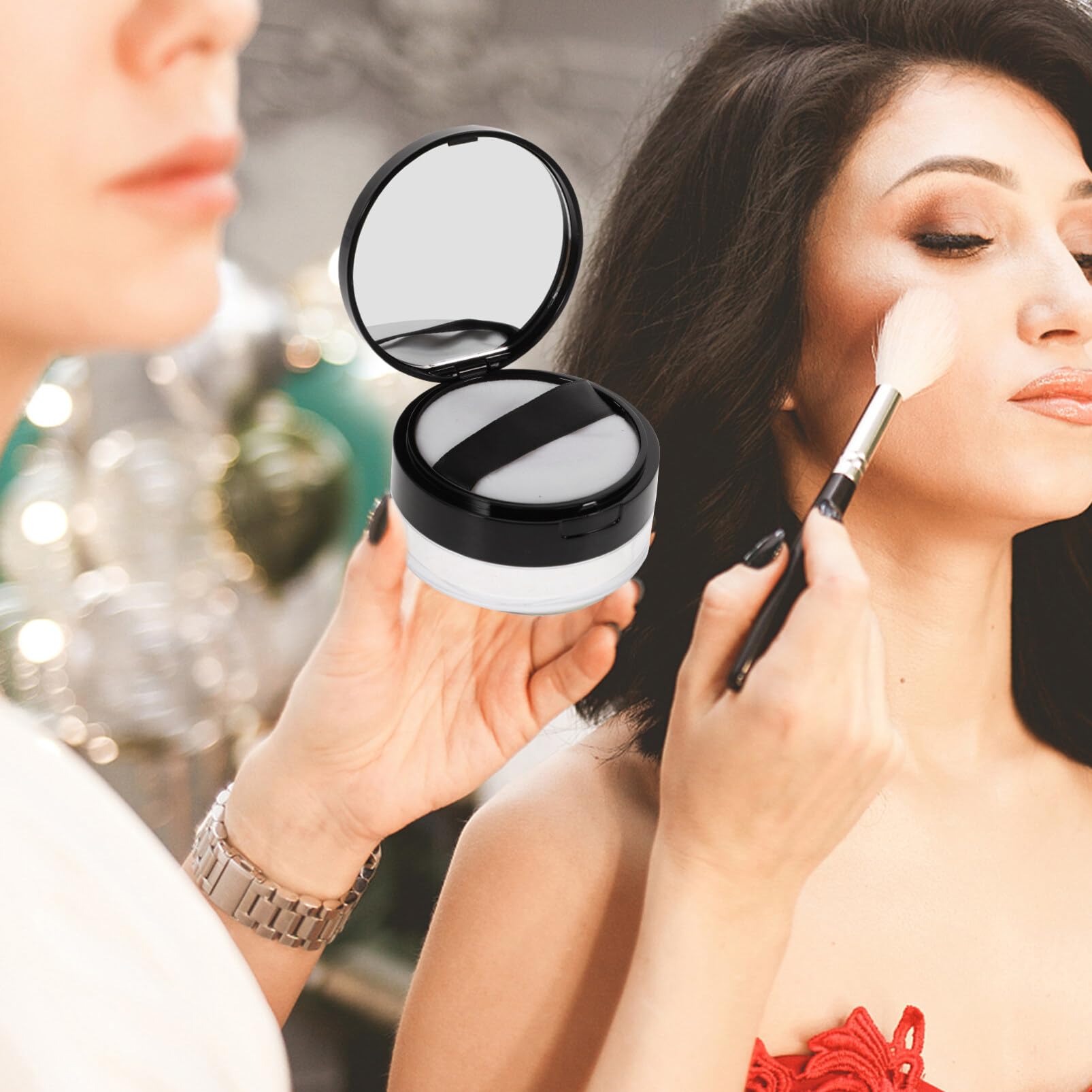 FOMIYES 2-Piece Loose Powder Containers with Puffs - Portable Makeup Powder Case for Home & Travel | Perfect for Touch-Ups On-The-Go & Compact Storage