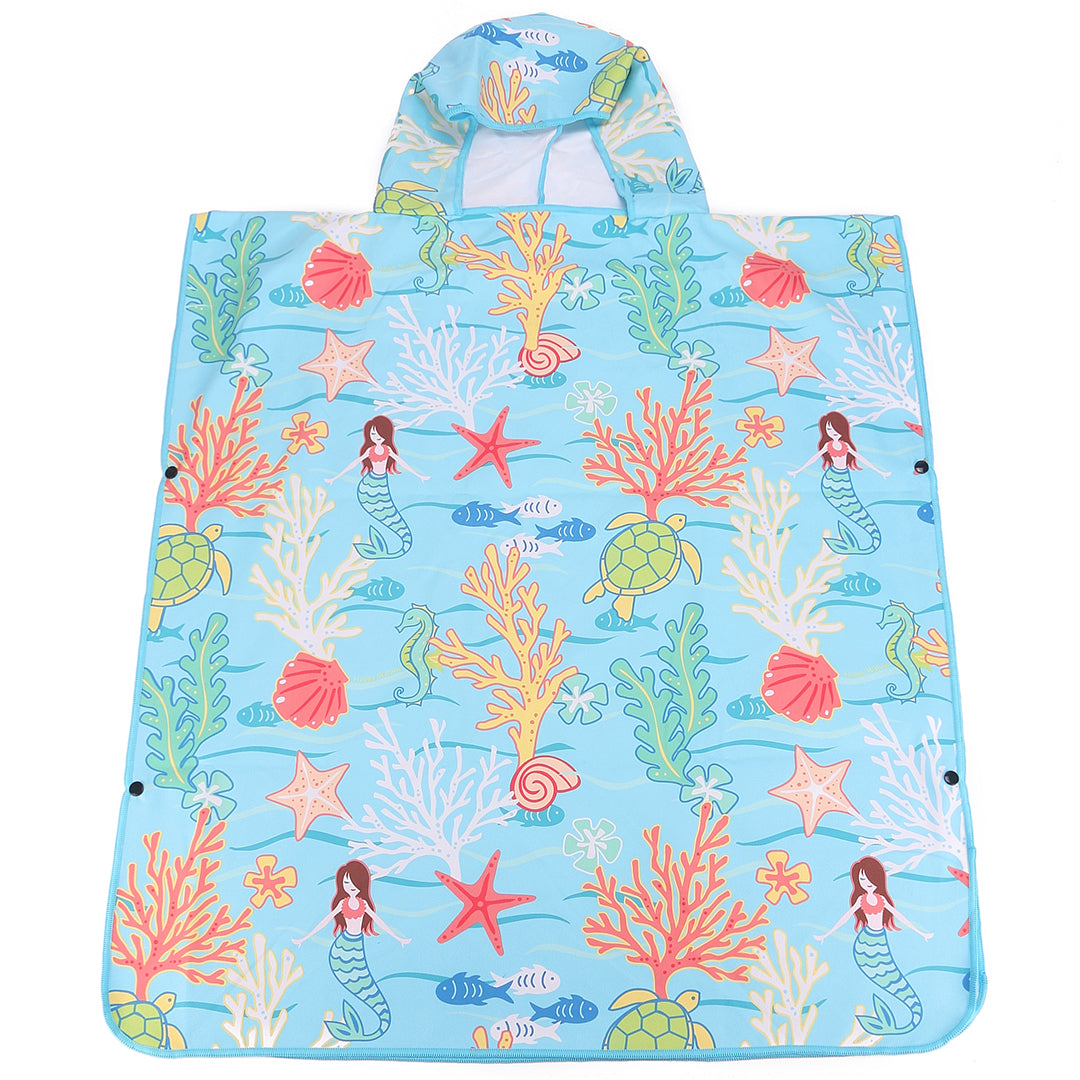 **Hooded Beach Towel Poncho for Teens - Soft & Absorbent Mermaid Blue - Perfect for Swimming, Surfing & Beach Lounging**