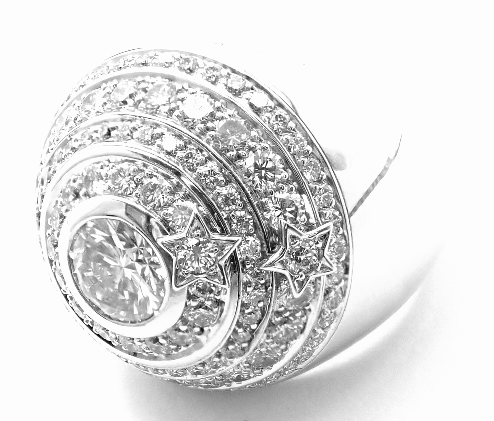 Authentic Chanel Comete Star 18k White Gold Diamond Large Spinning Dome Ring for Women - Luxury Jewelry Gift for Anniversary, Birthday & Special Occasions