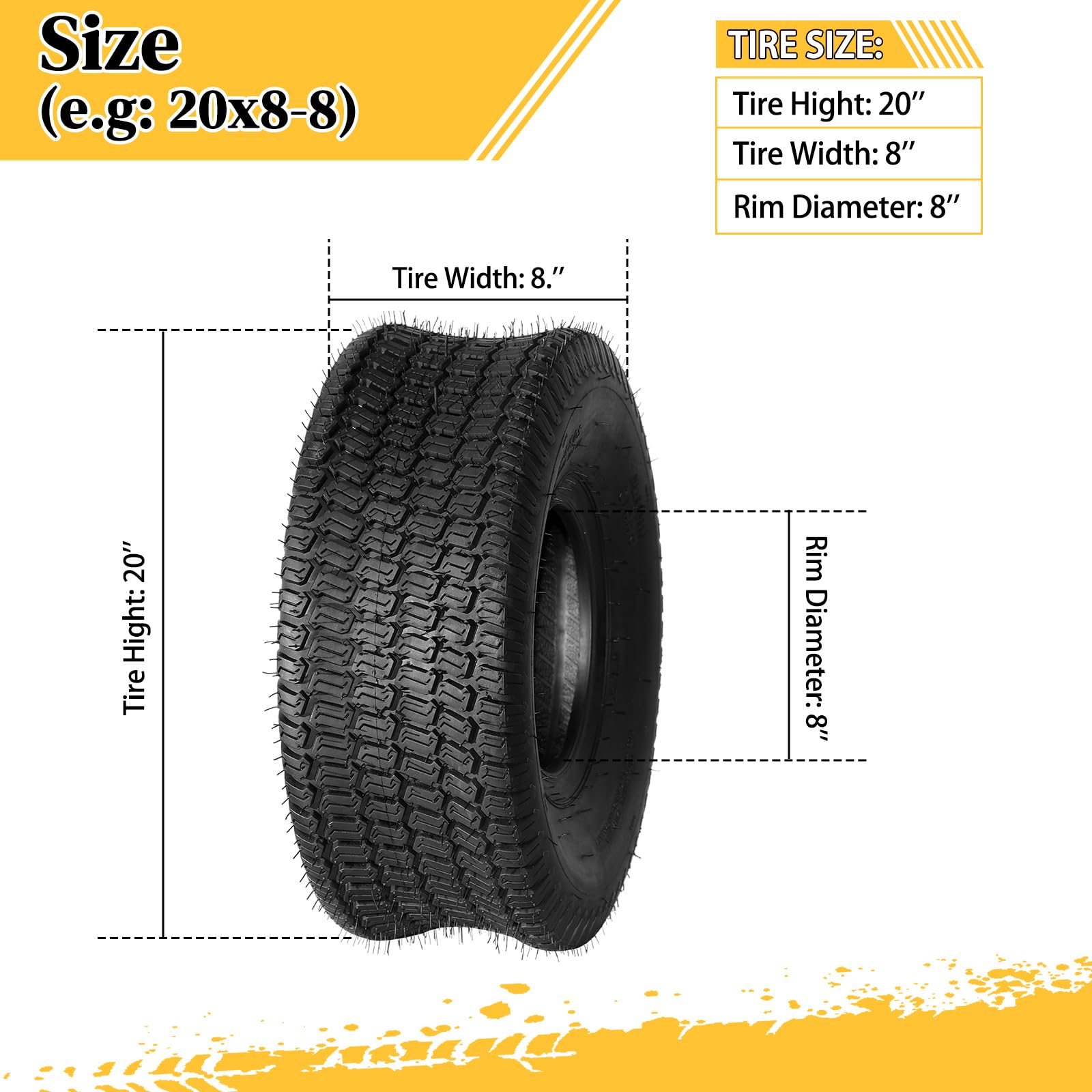 **20x8.00-8 Lawn Mower Tires - 4 Ply Tubeless Garden Tractor Turf Tires (Set of 2) - Perfect for Lawn Care, Landscaping & Outdoor Maintenance**