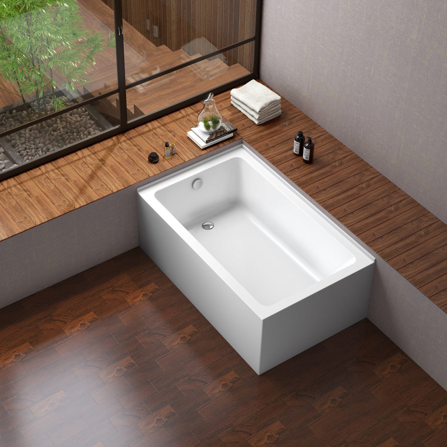 Aqua Eden VTAP6036L22TS 60-Inch Acrylic Rectangular 2-Wall Corner Alcove Bathtub - Left Hand Drain, Glossy White - Perfect for Modern Bathroom Renovations & Spa-Like Retreats