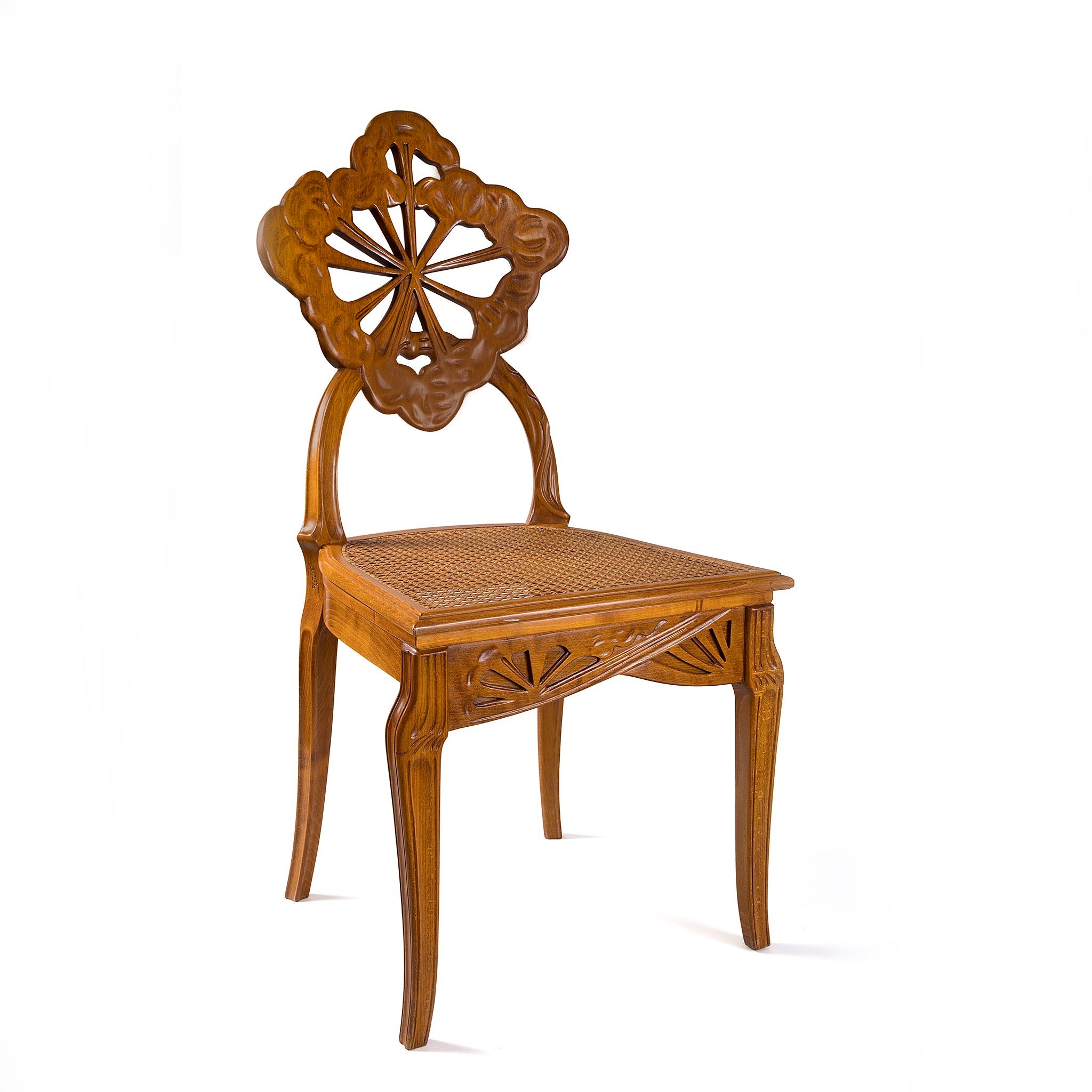 Émile Gallé Ombelle Side Chair - Vintage French Art Nouveau Dining Chair with Floral Motif - Perfect for Dining Rooms, Living Rooms & Home Decor