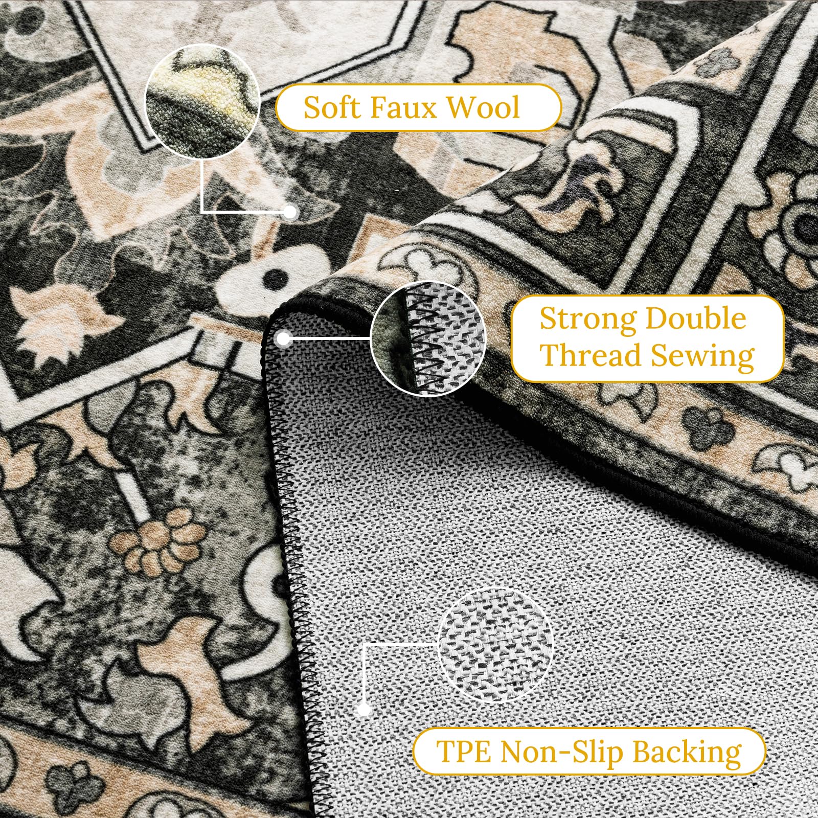 9x12 Soft Low-Pile Machine Washable Non-Slip Area Rug - Perfect for Living Room, Bedroom & Dining Room - Kid & Pet Friendly Floor Carpet - Black - Great for Cozy Home Decor & Family Spaces