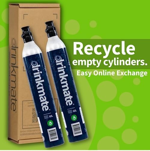 Drinkmate 60L CO2 Carbonation Cylinders - 3 Pack, Compatible with SodaStream (Screw-In), Aarke, Ninja Thirsti - 14.5 Oz Refillable Gas Canisters for Sparkling Water, Soda & Cocktails | Home & Office Beverage Carbonation System