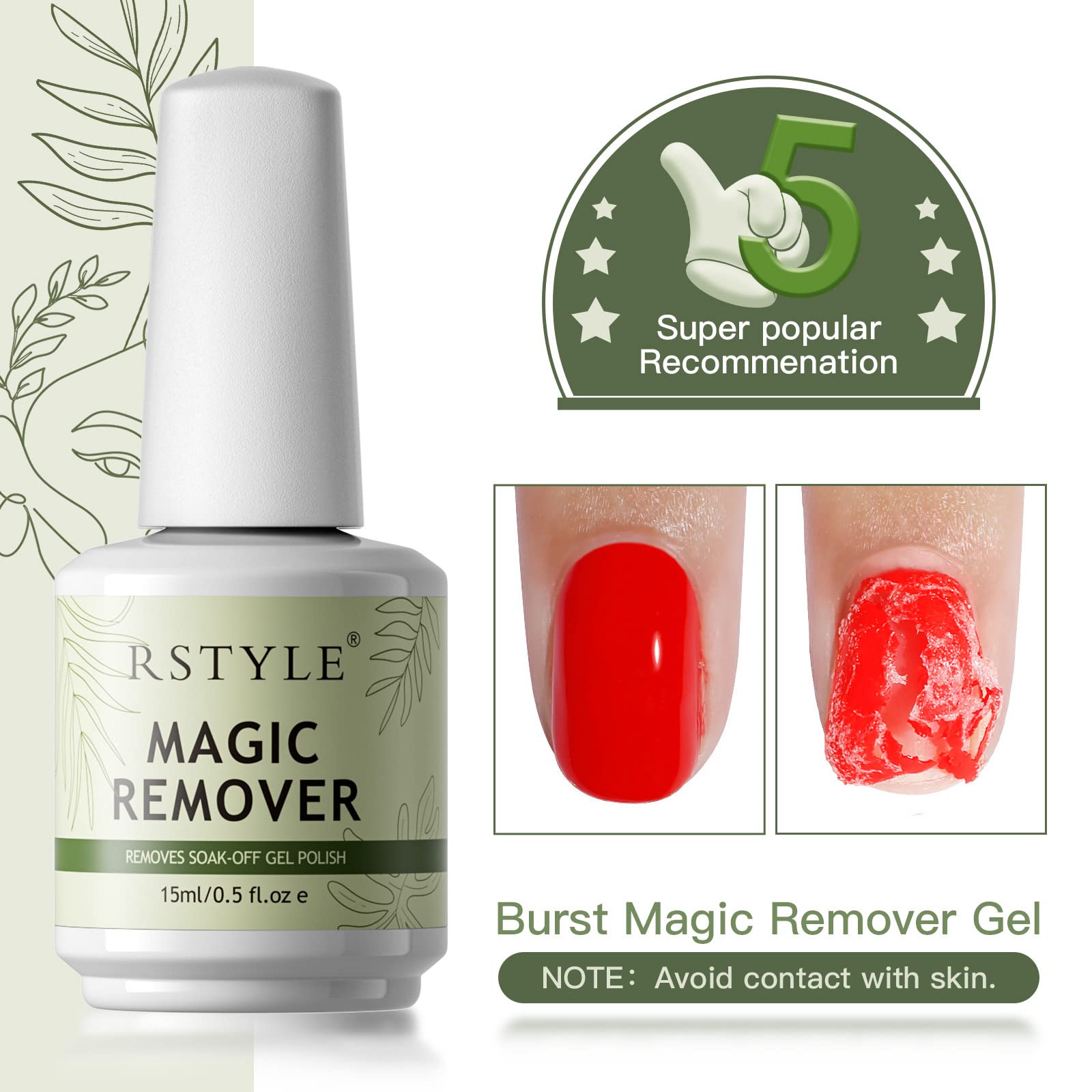 RSTYLE Shellac & Gel Nail Polish Remover - Quick Soaking Solution for Natural Nails - 2x15ml Bottles - Perfect for Salon & Home Nail Art Care