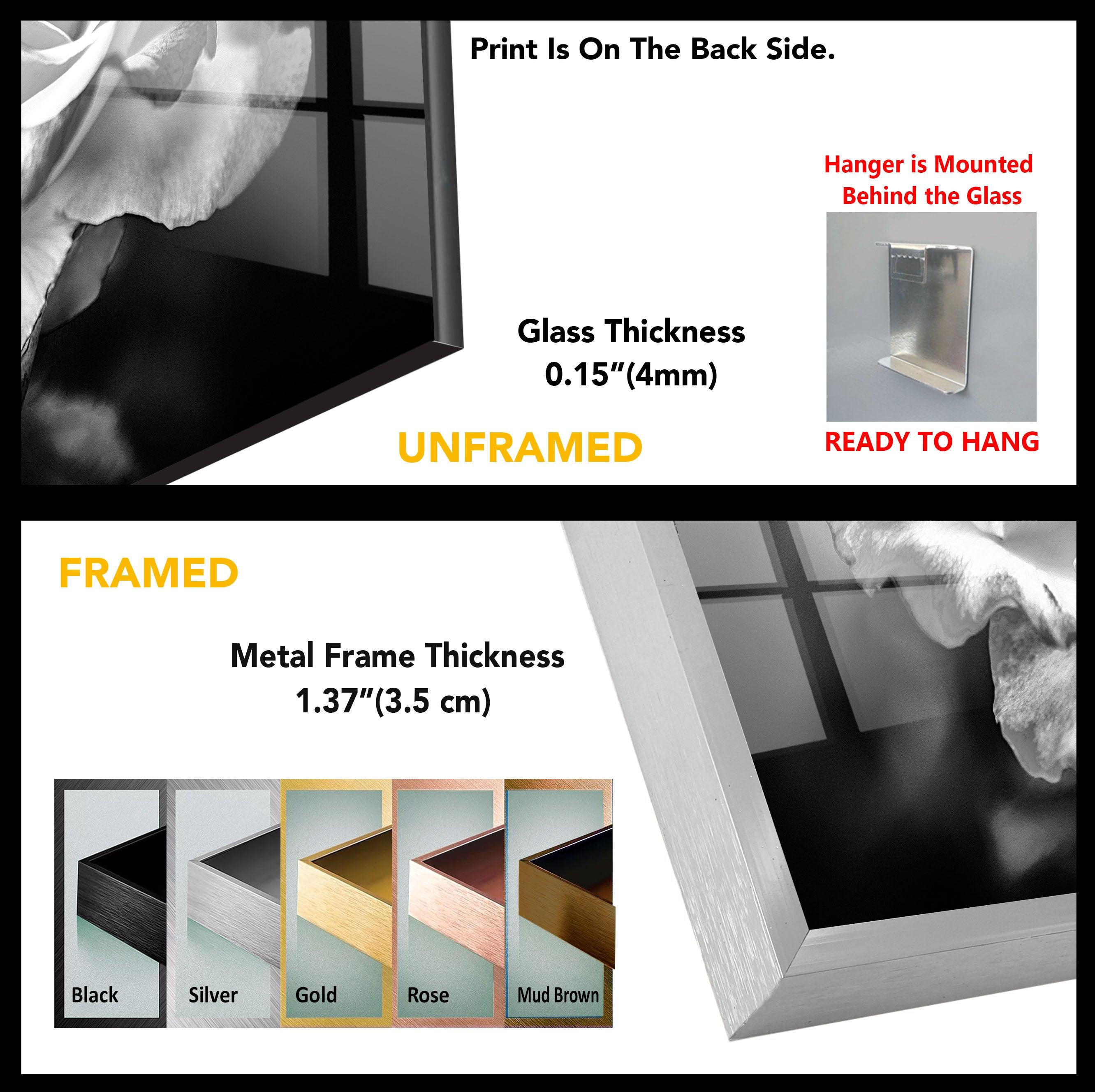 Elegant Black and White Rose Glass Wall Art - Modern Home Decor for Living Room, Bedroom & Office