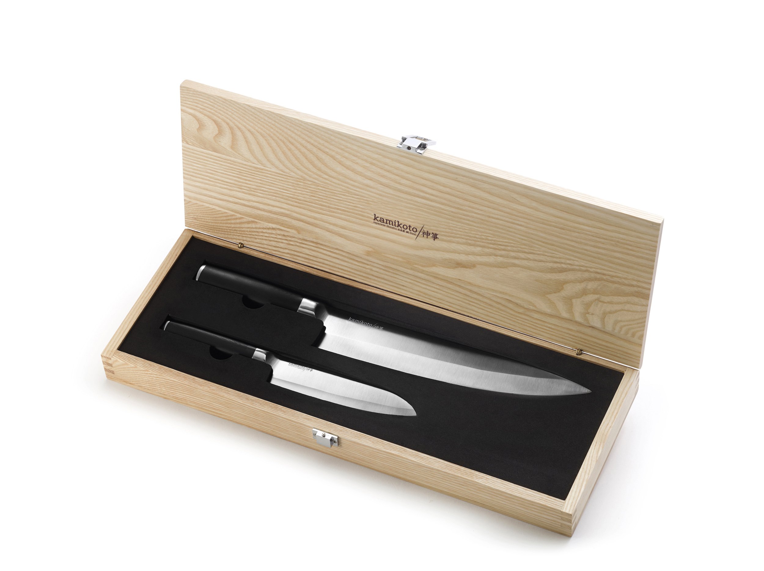 Premium Kamikoto Senshi Dual Knife Set with Wooden Display Stand - Japanese Chef Knives for Professional Cooking & Home Kitchen Use - Perfect for Slicing, Dicing & Food Preparation