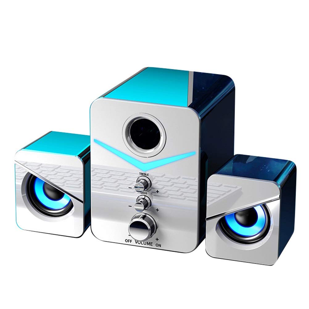 THICK Mini Computer 2.1 Speaker System - USB Wired & Bluetooth 3D Stereo Surround Sound Speakers for PC, Laptop, Phone - Compact Design with Powerful Bass (White) - Perfect for Gaming, Movies & Music