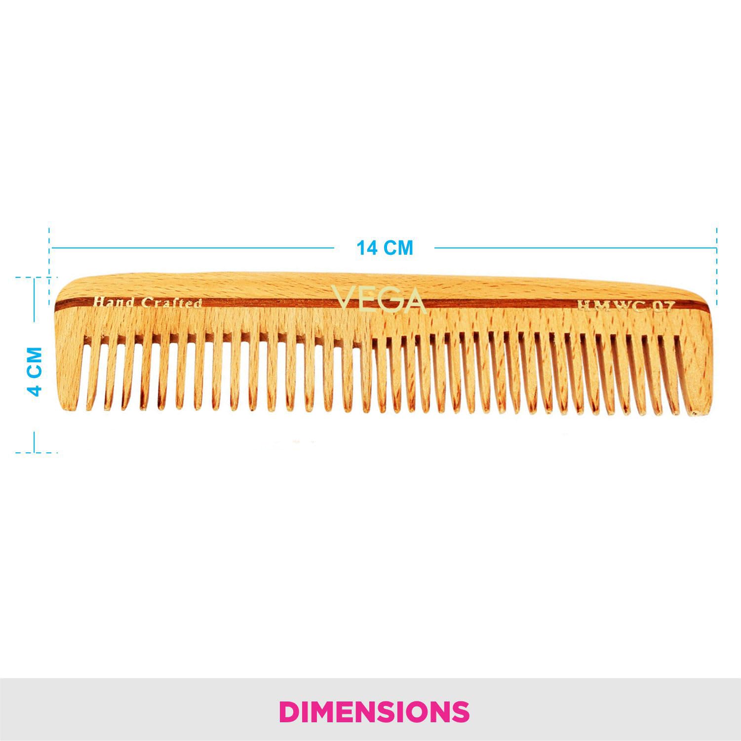 Vega Pocket Wooden Hair Comb - Handmade Natural Wood Comb for Men & Women - India's No.1 Hair Comb Brand (HMWC-07) - Perfect for Travel, Home & Salon Use