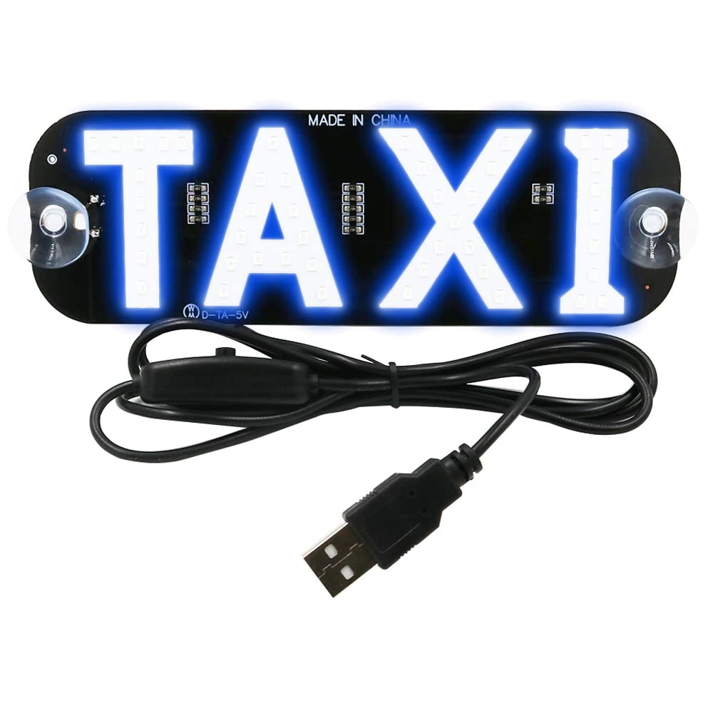YSY Blue LED Taxi Light Sign - 12V DC Car Charger with USB Switch, Flashing Hook Window Decor for Taxi, Uber, Lyft - Perfect for Night Rides & Party Car Decorations