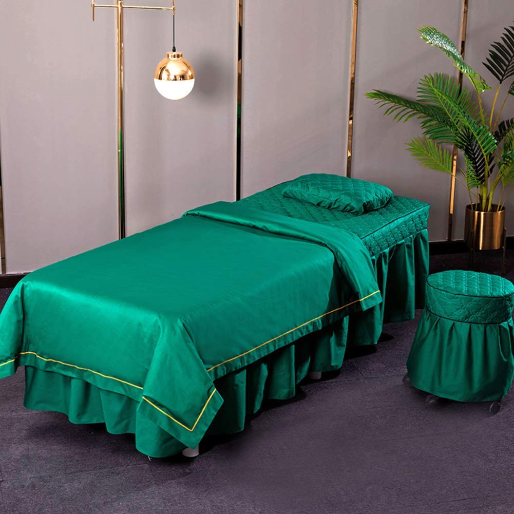 Premium 4-Piece Spa Facial Massage Bed Sheet Set with Face Rest Hole - Green 60x180cm (24x71in) - Soft European-Style Cover for Massage Tables, Salon & Professional Spa Treatments