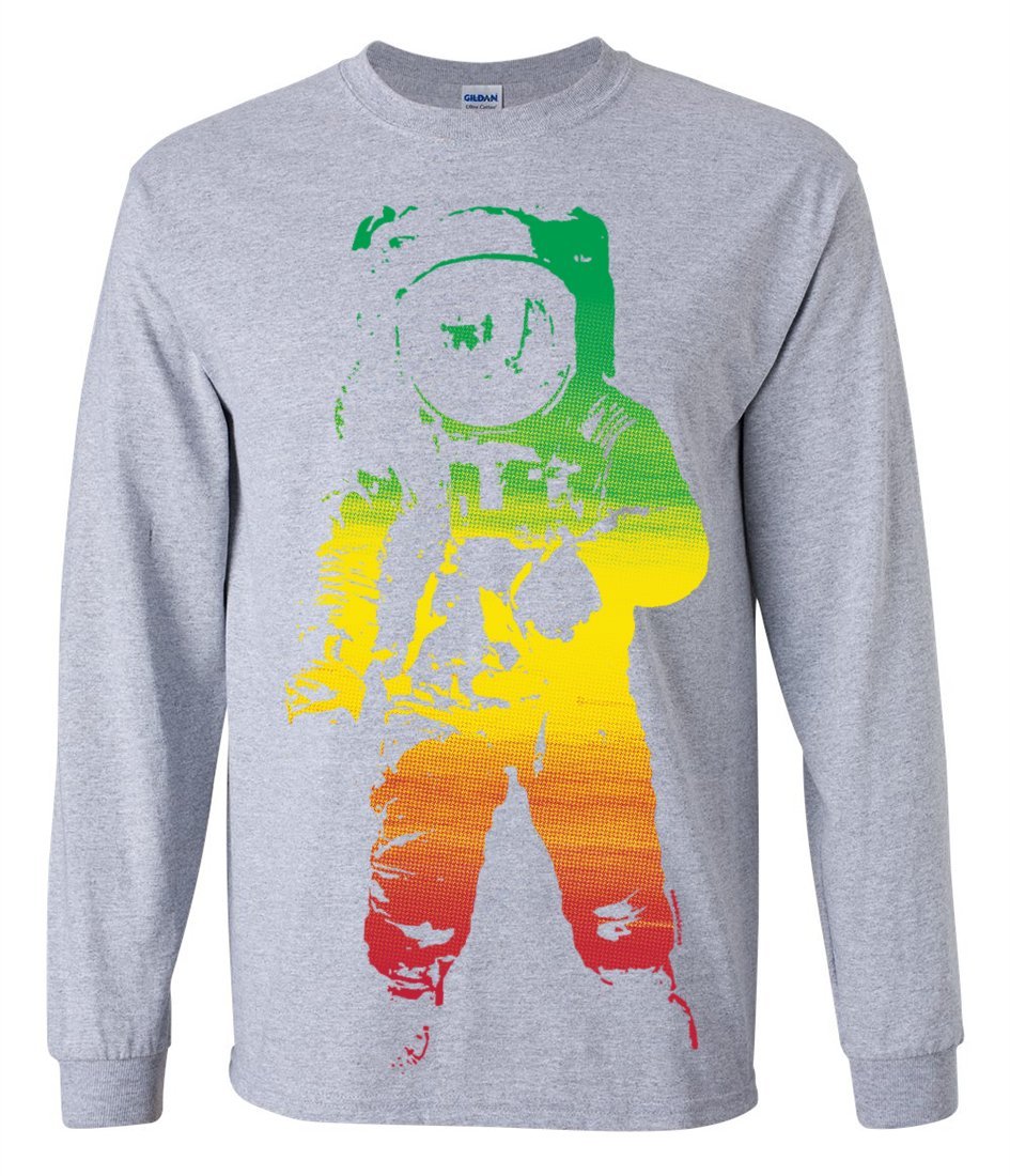 Space Astronaut Man on The Moon Rasta Long Sleeve Shirt - Vintage NASA Inspired Graphic Tee for Men - Perfect for Stargazing, Music Festivals & Casual Wear